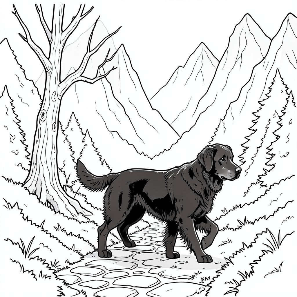 Tạo một 'trang tô màu đen trắng, chỉ nghệ thuật đường nét' mô tả một chú chó săn vàng đơn lẻ, hơi u sầu. đang sải bước giữa chừng, lưng hơi cong về phía một con đường đá phủ đầy rêu uốn lượn qua một khu rừng cổ thụ rậm rạp. Hậu cảnh bị chi phối bởi những đỉnh núi cao chót vót, lởm chởm của những ngọn núi màu xám đá phiến, một phần được bao phủ bởi một làn sương mù mờ mịn thay đổi một cách tinh tế. Một cây bạch dương duy nhất, gồ ghề đứng nổi bật ở bên trái, cành của nó vươn lên trên như những ngón tay xương. Bộ lông của là một loại sô cô la đen đậm đà, với những điểm nổi bật tinh tế gợi lên sự ấm áp sâu sắc bên trong. Đường nét phải cực kỳ sắc nét và chính xác, với các đường viền sắc nét, rõ ràng. Toàn bộ hình ảnh phải có độ tương phản cao - sự tương phản rõ rệt, rực rỡ giữa ánh sáng và bóng tối - tạo cảm giác chiều sâu và cô lập. Bầu không khí tổng thể nên hay thay đổi và hơi mơ mộng, gợi lên cảm giác chiêm ngưỡng yên tĩnh và một chút u sầu. Tập trung vào việc truyền tải tư thế và phong cảnh của thông qua các đường nét của nó - nó sẽ có cảm giác như một khoảnh khắc bị đóng băng trong thời gian. Hãy nghĩ về một phong cách hơi phong hóa, gần như ấn tượng. Không tô màu đặc, không đổ bóng, không tông màu xám, không văn bản. Nhấn mạnh vào thẩm mỹ nghệ thuật đường nét mạnh mẽ, thanh lịch.  ---  Hãy cho tôi biết nếu bạn muốn tôi tinh chỉnh thêm điều này!, tranh tô màu đen trắng, phong cách lowbook, nghệ thuật đường nét, đơn sắc, không màu, không đổ bóng, không xám, không tô màu, nền trắng, chỉ phác thảo