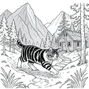 Tạo một trang tô màu đơn sắc, có độ chi tiết cao. Tâm điểm là một con mèo đen trắng đơn độc, được đặt hơi lệch tâm trong một khoảng trống nhỏ, nhiều cây cối. Con mèo là một con mèo mướp bóng bẩy, trông hơi gắt gỏng, bộ lông của nó được thể hiện với chi tiết đường nét chính xác, gần như kiến trúc. Nó đang sải bước giữa chừng, chạy chéo qua một mảng đất rêu phong, để lại một vệt đất xoáy mờ nhạt.  Hậu cảnh là một cảnh quan gồ ghề, ấn tượng. Những ngọn núi cao chót vót, tông màu xám tạo thành phông nền, hơi nhô lên bầu trời u ám, mờ mịt. Những cây thưa thớt, sẫm màu - chủ yếu là bạch dương và sồi - tập trung xung quanh một con đường đá nhỏ, phong hóa dẫn đến một căn nhà gỗ nhỏ, đổ nát nép mình giữa những tán cây. Một cây thông duy nhất, gồ ghề dựa vào cabin một cách bấp bênh. Ánh sáng dịu và khuếch tán, tạo ra những điểm nổi bật mạnh mẽ và bóng sâu.  Tâm trạng tổng thể là hay thay đổi và hơi u sầu, gợi lên cảm giác cô đơn yên tĩnh và vẻ đẹp cổ kính. Nghệ thuật đường nét là điều tối quan trọng - mỗi đường nét phải cực kỳ sắc nét và khác biệt. Sự tương phản giữa bóng tối và điểm sáng là rất quan trọng. Nhấn mạnh mức độ chi tiết cao trong lông mèo và kết cấu của cây cối và lối đi. Hãy nghĩ đến một cảm giác hơi hội họa, gần như ấn tượng, nhưng với cảm giác mạnh mẽ về cấu trúc và độ chính xác. Trọng tâm nên hoàn toàn vào định nghĩa rõ ràng, thanh lịch của nghệ thuật đường nét.  ** Bảng màu: ** Chủ yếu là thang độ xám - các sắc thái của xám, trắng và đen rất nhạt. Hạn chế sử dụng màu xanh lam / xanh lá cây rất nhạt ở những ngọn núi xa xôi để có độ sâu khí quyển.  ** Phong cách: ** Vẽ đường nét chi tiết, cách điệu cao. Lấy cảm hứng từ một hình minh họa thực vật cổ điển, nhưng mang lại cảm giác hiện đại, hơi siêu thực.  ---  Hãy cho tôi biết nếu bạn muốn có bất kỳ sự tinh chỉnh hoặc điều chỉnh nào thêm đối với lời nhắc này!, trang tô màu đen trắng, phong cách lowbook, nghệ thuật đường nét, đơn sắc, không màu, không đổ bóng, không xám, không tô màu, nền trắng, chỉ phác thảo