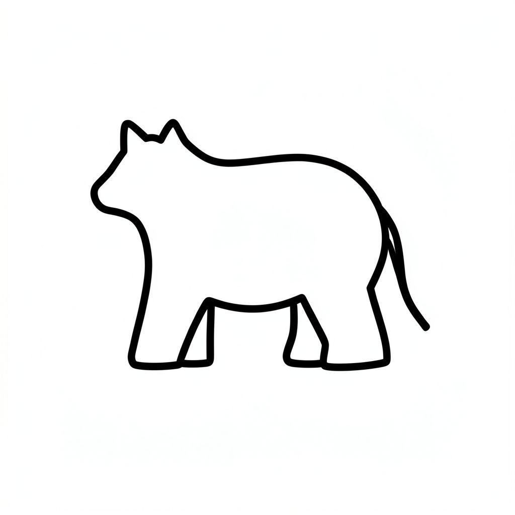 Tạo một hình minh họa vector phẳng của một con vật cách điệu. Con vật chủ yếu nên bao gồm các đường viền màu đen dày, đậm. Dàn ý phải đơn giản và dễ nhận biết.  Con vật nên được căn giữa, với nhiều khoảng trống trắng xung quanh toàn bộ đường viền.  Hình dạng phải được xác định dễ dàng mà không cần bất kỳ bóng mờ hoặc .  Tập trung vào việc tạo ra một hình dạng hình học rõ ràng về hình dạng cơ bản của con vật.  Hiệu quả tổng thể phải tối giản và thân thiện với trẻ em.  Không tô màu, không đổ bóng, không màu, không văn bản, không.  Tác phẩm nghệ thuật vector phẳng, chính xác., trang tô màu đen trắng, phong cách lowbook, nghệ thuật đường nét, đơn sắc, không màu, không bóng, không xám, không điền, nền trắng, chỉ phác thảo, phong cách vector, thiết kế phẳng, 2d