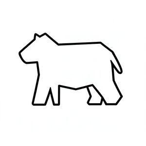 Tạo một hình minh họa vector phẳng của một con vật đơn giản.

**Đối tượng:** Động vật – Tập trung vào hình thức cốt lõi.

** Đề cương: ** Các đường viền dày, đậm xác định hình dạng cơ bản của con vật.  Các hình dạng hình học nên chiếm ưu thế trong đường viền.

**Khoảng trắng:** Khoảng trắng trống rỗng, đáng kể xung quanh đường viền của con vật.  Dàn ý phải đáng kể và rõ ràng.

**Đặc điểm hình dạng:** Sử dụng các hình dạng đơn giản, dễ nhận biết: hình chữ nhật, hình tam giác, hình tròn và đa giác.  Con vật phải bao gồm các hình dạng này, tạo thành một đường viền cơ bản.

** Ấn tượng tổng thể: ** Phẳng, tối giản.  Không đổ bóng, chuyển màu hoặc màu.  Nhấn mạnh vào các đường nét mạnh mẽ, rõ ràng.  Con vật phải xuất hiện như một hình thức cơ bản, không phải là một hình ảnh chi tiết.  Tập trung vào các yếu tố cấu trúc thiết yếu của cơ thể động vật.  Khoảng trắng rất quan trọng đối với bố cục tổng thể.

**Kích thước:** Rộng khoảng 8 inch x cao 12 inch (đề xuất)., tranh tô màu đen trắng, phong cách lowbook, nghệ thuật đường nét, đơn sắc, không màu, không đổ bóng, không xám, không tô màu, nền trắng, chỉ phác thảo, phong cách vector, thiết kế phẳng, 2d