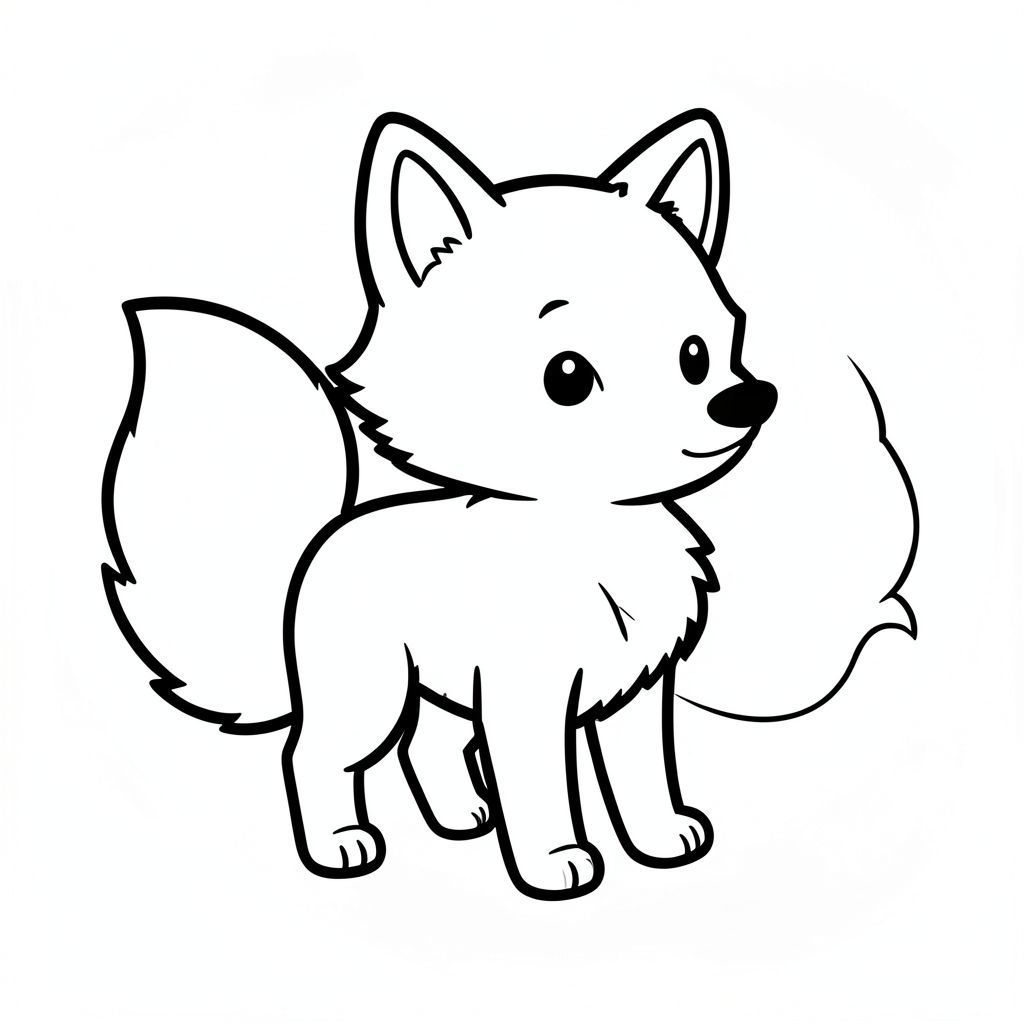 ** Phong cách tổng thể: ** Hình minh họa dễ thương, thân thiện với trẻ em.  Tập trung vào các hình dạng đơn giản và các đường nét rõ ràng, liên tục.

**Đối tượng:** Một con cáo nhỏ, lông tơ.

**Chi tiết nhân vật:**

* **Hình thức: ** Một con cáo có đuôi hơi cong.  Cáo phải có khuôn mặt tròn, dịu dàng.
* ** Chất lượng dòng: ** Các đường viền cực dày, táo bạo xác định * mọi * đường nét trên cơ thể cáo - chân, thân, đầu, đuôi.  Các đường viền nên hơi cong để tạo cảm giác chuyển động.
* **Độ dày dòng: ** Rất dày - gần như điêu khắc.
* **Màu sắc: ** Một bộ lông của cáo ấm áp, hơi tắt tiếng.  Dàn ý phải nhất quán, .
* **Tư thế:** Đứng với hai bàn chân hơi xa nhau, hơi nhìn sang một bên.  Một đường cong nhẹ nhàng, nhẹ nhàng trên lưng cáo.
* ** Kích thước: ** Nhỏ, cao khoảng 6-8 inch.

** Nền trơn: ** Nền trắng trơn, mềm mại - không có hoặc đổ bóng.  Chỉ cần một gradient nhẹ nhàng, hơi mờ để tạo chiều sâu.

** Nhấn mạnh: ** Toàn bộ hình ảnh PHẢI là một bản vẽ đường phẳng, liên tục. Không có chất lấp đầy rắn, không đổ bóng, không thang độ xám.  Trọng tâm chỉ là những đường viền táo bạo, được xác định của con cáo.  Giữ cho nó gọn gàng và dễ tô màu bằng nhiều loại bút màu, bút chì màu hoặc bút đánh dấu.  Hãy nghĩ về một bức tranh tô màu cổ điển, sạch sẽ.

** Từ khóa chính: ** Đơn giản, dễ thương, cáo, đường liên tục, đường viền đậm, minh họa phẳng, thân thiện với trẻ em., trang tô màu đen trắng, phong cách lowbook, nghệ thuật đường nét, đơn sắc, không màu, không bóng, không xám, không tô màu, nền trắng, chỉ phác thảo, phong cách vector, thiết kế phẳng, 2d