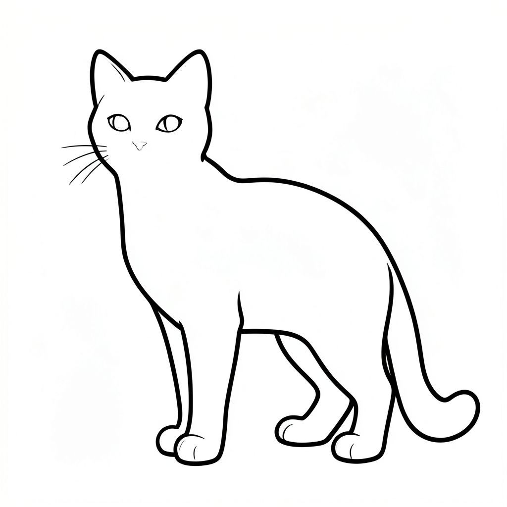 ** Chủ đề: ** Mèo đơn - Chỉ hình bóng.

** Phong cách: ** Nghệ thuật vector, đường nét đậm, độ tương phản cao.

**Chi tiết:**

* **Thành phần: ** Một con mèo đơn được kết xuất hoàn hảo.
* **Giải phẫu: ** Giải phẫu chính xác và tự nhiên.  Tập trung vào một tư thế hơi thoải mái, trang nghiêm.  Vai nên hơi nghiêng.  Chân phải thẳng và cân đối.  Một đường cong tinh tế đến cột sống là mong muốn.
* ** Trọng lượng dòng: ** Các đường cực đậm, dày.  Nhấn mạnh vào các cạnh sắc nét và đường viền xác định.
* **Màu sắc:** Đường màu đen tuyền.  Không đổ bóng, chuyển màu hoặc .
* **Nền:** Nền trắng, đồng nhất.  Không có sự chuyển màu hoặc chuyển màu có thể nhìn thấy được.
* **Hình dạng: ** Một hình bóng hoàn chỉnh, không bị phá vỡ.  Không lấp đầy, không đổ bóng, không nở, không có bất cứ điều gì.  Con mèo nên là yếu tố duy nhất.
* **Cảm giác tổng thể: ** Tối giản, thanh lịch và chính xác.  Nhấn mạnh vào hình thức và hình bóng.  Cảm giác vượt thời gian và tinh tế.

** Từ khóa: ** Hình bóng, Nghệ thuật Vector, Đường in đậm, Độ tương phản cao, Đen trắng, Mèo đơn, Giải phẫu, Chính xác, Sạch sẽ, Minh họa phẳng, Tối giản.

---

Hãy cho tôi biết nếu bạn muốn tôi tinh chỉnh điều này thêm!, tranh tô màu đen trắng, phong cách lowbook, nghệ thuật đường nét, đơn sắc, không màu, không đổ bóng, không xám, không tô màu, nền trắng, chỉ phác thảo, phong cách vector, thiết kế phẳng, 2d