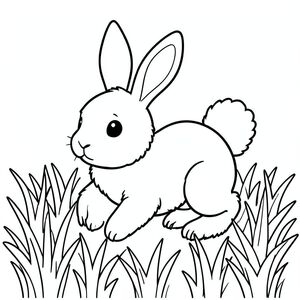 ** Tô màu một chú thỏ lông tơ nhảy qua một cánh đồng cỏ sáng! Sử dụng các đường nét đơn giản, đậm để tạo ra đôi tai đáng yêu và đuôi bồng bềnh. Nền là màu trắng tinh khiết và không có bóng - chỉ có những đường nét đơn giản, hạnh phúc! Nghĩ về phong cách hoạt hình!**, trang tô màu đen trắng, phong cách lowbook, nghệ thuật đường nét, đơn sắc, không màu, không đổ bóng, không xám, không tô màu, nền trắng, chỉ phác thảo, phong cách vector, thiết kế phẳng, 2d
