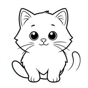 "Tạo một bức tranh tô màu đen trắng đơn giản, quyến rũ của một chú mèo lông tơ! Tập trung vào khuôn mặt đáng yêu của mèo - đôi mắt to, tròn và mũi nhỏ. Chỉ sử dụng các đường đậm, rõ ràng để vẽ nó. Nền là màu trắng tinh khiết. Không đổ bóng - chỉ cần các đường nét đơn giản, sạch sẽ! Hãy nghĩ một con mèo hạnh phúc, phong cách hoạt hình!", trang tô màu đen trắng, phong cách lowbook, nghệ thuật đường nét, đơn sắc, không màu, không bóng, không xám, không tô màu, nền trắng, chỉ phác thảo, phong cách vector, thiết kế phẳng, 2d