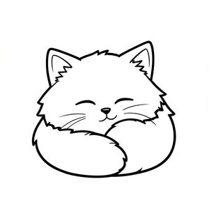 Tạo một bức tranh tô màu đen trắng đơn giản, quyến rũ của một chú mèo lông tơ! Tập trung vào các đường nét đậm, sạch sẽ xác định khuôn mặt và đôi tai dễ thương của nó. Nền là màu trắng tinh khiết và không có bóng mờ - chỉ có những đường nét sắc nét, hạnh phúc. Hãy nghĩ về một phong cách hoạt hình - đó là một con mèo nhỏ buồn ngủ cuộn tròn dưới ánh nắng mặt trời!, trang tô màu đen trắng, phong cách lowbook, nghệ thuật đường nét, đơn sắc, không màu, không bóng, không xám, không tô màu, nền trắng, chỉ phác thảo, phong cách vector, thiết kế phẳng, 2d