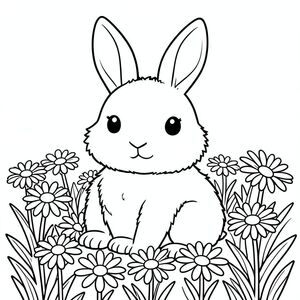 Một chú thỏ lông tơ ngồi trên cánh đồng hoa cúc! Các đường nét đậm và nền trắng làm cho con vật hoạt hình dễ thương này dễ tô màu. Không đổ bóng - chỉ có rất nhiều niềm vui!, tranh tô màu đen trắng, phong cách lowbook, nghệ thuật đường nét, đơn sắc, không màu, không đổ bóng, không xám, không tô màu, nền trắng, chỉ phác thảo, phong cách vector, thiết kế phẳng, 2d
