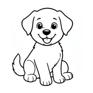 Một chú chó con hạnh phúc ngồi trên nền trắng! Anh ấy đang mỉm cười và vẫy đuôi. Sử dụng các đường nét đậm và tô màu cho anh ấy bằng màu yêu thích của bạn! Đây là một bản vẽ theo phong cách hoạt hình - không cần đổ bóng!, tranh tô màu đen trắng, phong cách lowbook, nghệ thuật đường nét, đơn sắc, không màu, không đổ bóng, không xám, không tô màu, nền trắng, chỉ phác thảo, phong cách vector, thiết kế phẳng, 2d