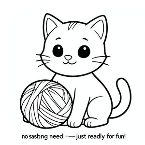 Một chú mèo hoạt hình vui tươi ngồi vui vẻ với một quả bóng sợi lớn! Các đường nét đậm giúp bạn dễ dàng tô màu và nền trắng đã sẵn sàng cho những màu sáng nhất của bạn. Không cần đổ bóng - chỉ cần một con mèo dễ thương, đơn giản sẵn sàng cho vui!, tranh tô màu đen trắng, phong cách lowbook, nghệ thuật đường nét, đơn sắc, không màu, không bóng, không xám, không tô màu, nền trắng, chỉ phác thảo, phong cách vector, thiết kế phẳng, 2d