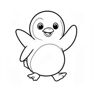 Một chú chim cánh cụt nhỏ hạnh phúc loay hoay trên nền trắng! Các đường nét đậm giúp bạn dễ dàng tô màu. Chú chim cánh cụt hoạt hình này đang mỉm cười và vẫy tay - thật thú vị khi tô màu! Không đổ bóng, chỉ có hình dạng đơn giản và nền trắng., trang tô màu đen trắng, phong cách lowbook, nghệ thuật đường nét, đơn sắc, không màu, không đổ bóng, không xám, không tô màu, nền trắng, chỉ phác thảo, phong cách vector, thiết kế phẳng, 2d