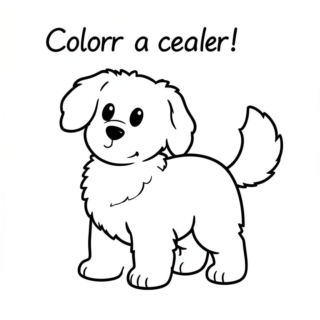 **Tô màu một lông tơ!**

Vẽ một chú chó nhỏ, dễ thương với cái đuôi vẫy vẫy. Tập trung vào các đường nét đơn giản, đậm để tạo hình dạng của nó. Nền là một không gian trắng, sạch sẽ. Không đổ bóng - chỉ là đen trắng thuần khiết, đơn giản! Đó là một phong cách hoạt hình - nghĩ vui vẻ và thân thiện!, tranh tô màu đen trắng, phong cách lowbook, nghệ thuật đường nét, đơn sắc, không màu, không đổ bóng, không xám, không tô màu, nền trắng, chỉ phác thảo, phong cách vector, thiết kế phẳng, 2d