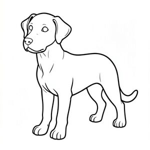 Đường viền đen trắng của một.

Một dạng răng nanh duy nhất, hơi góc cạnh, chiếm ưu thế ở trung tâm. Đầu của chó thuôn dài, với đường cong nhẹ nhàng đến đường viền hàm. Mõm được xác định bởi một đường tinh tế, hơi nhô lên. Đôi mắt to và tròn, nằm ở vị trí cao hơn mõm một chút. Mũi là một hình tam giác đơn giản, hơi dẹt. Hàm dưới nghiêng xuống dưới một cách tinh tế.

Cơ thể chó được hình thành bởi một loạt các đường song song, được xác định rõ ràng, tạo cảm giác chiều sâu. Chân ngắn và chắc chắn, với phần gốc hơi góc cạnh khác biệt. Đuôi dài và cong, hơi vươn ra ngoài phần dưới cơ thể.

Hậu cảnh là một mặt phẳng đen trắng đơn giản, gọn gàng. Các đường nét được thể hiện tỉ mỉ, nhấn mạnh các đường nét và hình dạng của chú chó.  Các đường nét dày và rõ ràng, tạo ra một cấu trúc trực quan mạnh mẽ.  Hiệu ứng tổng thể là một đại diện tối giản của một, đạt được thông qua các đường nét chính xác và có tác động.  Độ phân giải cao, chi tiết sắc nét là rất quan trọng.  Không màu., trang tô màu đen trắng, phong cách lowbook, nghệ thuật đường nét, đơn sắc, không màu, không đổ bóng, không xám, không tô màu, nền trắng, chỉ phác thảo, phong cách vector, thiết kế phẳng, 2d