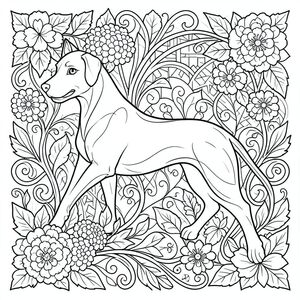 Sự sang trọng mở ra trong những đường nét nhịp nhàng, uyển chuyển. Trang bị chi phối bởi hình dạng cách điệu của một, được thể hiện bằng các đường viền màu đen phức tạp.

Những đường cong roi xoắn và xoắn, tạo thành những đường nét thanh lịch trên cơ thể chó, thon dài và duyên dáng, có lẽ hơi cong. Những đường cong tương tự này biến đổi liền mạch thành các tua trang trí, gợi ý chuyển động và tính linh hoạt. Đầu nổi lên như một cụm các đường thẳng, uyển chuyển với nhau, gợi ý về một cái mõm, có lẽ được trang trí bằng các đặc điểm cách điệu như một con mắt có hình dạng như một giọt nước được đánh bóng hoặc một chiếc tai được thể hiện như một chiếc lá cong mỏng manh.

Toàn bộ bố cục được bao bọc và lấp đầy bởi trang trí hoa phức tạp. Những bó hoa cách điệu, có lẽ là những nụ lớn, tròn gợi nhớ đến hoa cẩm tú cầu hoặc mẫu đơn, lơ lửng và xoáy xung quanh hình dạng của. Những cánh hoa nhọn, mỏng manh tạo thành các hoa văn xoáy, trong khi các hình dạng tròn, mềm mại hơn gợi ý các cụm hoa. Những chiếc lá xòe ra dọc theo những đường chảy, một số sắc nét và mỏng, một số khác rộng và gợn sóng, tất cả đều được thể hiện bằng mực đen liên tục.

Nền hòa tan thành một mạng lưới phức tạp của các mẫu trang trí. Các hình dạng hình học được làm mềm thành các đường cong, có lẽ gợi ý những chiếc lá cách điệu, lá dương xỉ hoặc họa tiết hoa trừu tượng. Dây leo, được thể hiện bằng các đường đen uốn lượn, leo lên và cuộn tròn, kết nối các yếu tố khác nhau trong một tấm thảm trang trí hài hòa.

Mọi góc của trang đều được lấp đầy bởi sự tương tác của các hình thức hữu cơ và các đường nét trôi chảy. không phải là một đối tượng riêng biệt mà là một phần không thể thiếu của tổng thể trang trí, nổi lên một cách tự nhiên từ biển những đường trang trí trang trí, màu đen, thanh lịch. Sự cân bằng là hoàn hảo, không có khoảng trống, nhưng sự khác biệt của các đường nét cho phép thiết kế phức tạp thở., trang tô màu đen trắng, phong cách lowbook, nghệ thuật đường nét, đơn sắc, không màu, không đổ bóng, không xám, không tô màu, nền trắng, chỉ phác thảo, phong cách vector, thiết kế phẳng, 2d