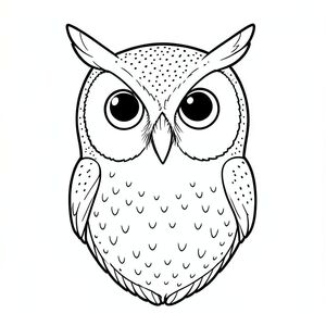 Đây là một bản vẽ đường đen trắng của một con cú. Hình ảnh cho thấy đầu và phần quay về phía trước của cơ thể. Đầu nổi bật, có đôi mắt lớn hướng về phía trước và đôi tai nổi bật. Mỏ được vẽ bằng các đường cong, mịn. Các chi tiết lông vũ được hiển thị với các điểm đốm chính xác bằng cách sử dụng các chấm để tạo ra . Đầu của con cú được vẽ với độ chính xác về mặt giải phẫu, cho thấy cấu trúc của hộp sọ bên dưới lông vũ. Hình ảnh tập trung vào đầu con cú, với cơ thể thuôn nhọn xuống từ ngực. Nền là không gian trắng trống., trang tô màu đen trắng, phong cách lowbook, nghệ thuật đường nét, đơn sắc, không màu, không bóng, không xám, không lấp đầy, nền trắng, chỉ phác thảo, phong cách vector, thiết kế phẳng, 2d