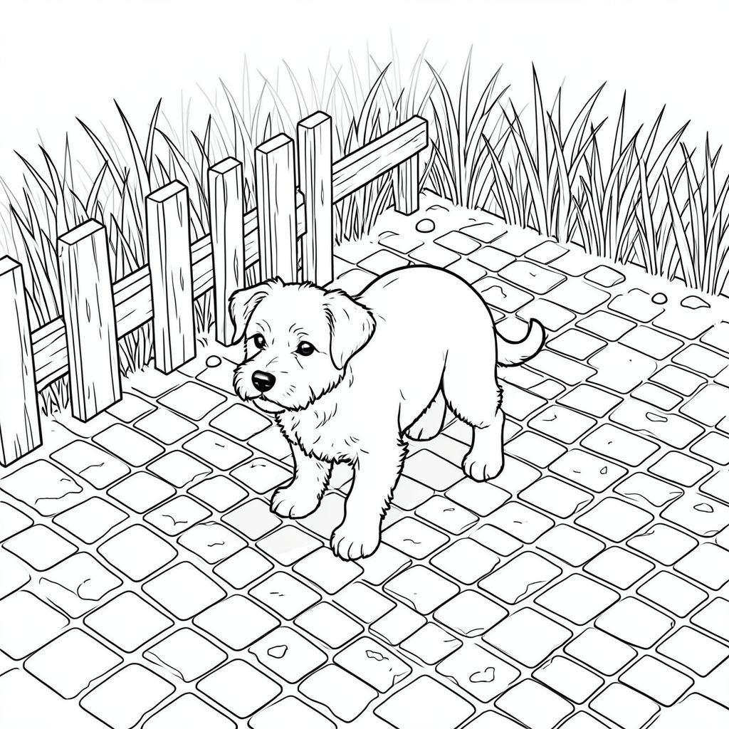 đây là mô tả về chế độ xem isometric 3D của một, nhằm mục đích thẩm mỹ chi tiết, cân bằng và tối giản, theo yêu cầu. Tôi sẽ tập trung vào các yếu tố hình ảnh và cách sắp xếp của chúng. Mô tả hình ảnh: Cảnh là một phong cảnh thu nhỏ, hơi nhô lên. Mặt đất là một dải đá cuội gồ ghề, được sắp xếp theo một mô hình lỏng lẻo, không đều. Những viên đá cuội là một -, với những thay đổi tinh tế về tông màu cho thấy tuổi tác và độ mòn. Chúng có bề mặt hơi không bằng phẳng, có các cục và vết sưng nhỏ. Những viên đá cuội được lát theo hoa văn nhẹ nhàng, nhấp nhô, tạo cảm giác có chiều sâu.

Một hàng rào gỗ nhỏ, bị phong hóa chạy song song với cạnh trái của bức ảnh. Đó là một cấu trúc hình chữ nhật đơn giản, được sơn mờ nhạt, .  Nó được đặt cao hơn mặt đất một chút, tạo ra một khoảng trống thị giác nhỏ.

Ở giữa tiền cảnh, một nhỏ, hơi nhàu nát, màu trắng được định vị. Đó là một giống chó cỡ trung bình - có lẽ là hỗn hợp chó sục - với tư thế hơi sụp đổ. hơi quay mặt sang trái, quay đầu về phía người xem. Bộ lông là một , lốm đốm , với bóng râm tinh tế gợi ý một -to-. Mũi hơi nổi bật, với một dấu nhỏ.  Đôi mắt và tập trung, có vẻ hơi mãnh liệt.

Bàn chân của được thể hiện một cách tinh tế - một đường cong nhẹ ở bàn chân trước và một vết lõm nhẹ nhàng ở phía sau.  Chân hơi góc cạnh, mang lại cảm giác cân nặng và ổn định.

Đuôi chó hơi cong lại, hướng xuống dưới.  Đó là một đường màu đen đơn giản, thêm một chút chuyển động.

Nền là một đại diện rất tối thiểu, hơi mờ của một cánh đồng cỏ khô và cao.  Cỏ là một , tắt tiếng , với một chút thay đổi về bóng râm. Nó không hoàn toàn đồng nhất; có những gợn sóng và biến thể tinh tế trong , tạo cảm giác âm lượng.  Một vài viên đá nhỏ, gần như không thể nhận thấy, nằm rải rác trên bãi cỏ.

Toàn bộ thành phần được cân bằng cẩn thận. Có một đường dẫn nhỏ từ dưới cùng của ảnh, hướng mắt qua cảnh. Vị trí của và những viên đá cuội tạo ra cảm giác liên tục về không gian. Các đường nét không quá dày đặc, cho phép tạo cảm giác cởi mở một chút. Những cân nhắc chính: * Trọng lượng dòng rất quan trọng. Chúng chủ yếu mỏng, tạo cảm giác chính xác và chiều sâu.  * Phối cảnh isometric được sử dụng, với góc 'tiến' nhẹ.  * Những viên đá cuội và hình dạng của được sắp xếp theo một loạt các hình dạng hình học liên kết với nhau, góp phần tạo cảm giác thế giới thu nhỏ.  * Việc sử dụng đá cuội và cỏ cung cấp không gian âm rộng rãi, giúp hình ảnh không bị lộn xộn.

Tôi đã ưu tiên cảm giác quan sát yên tĩnh và bầu không khí nhẹ nhàng, hơi u sầu.  Tôi đã tập trung vào việc tạo ra trải nghiệm thị giác thông qua việc sắp xếp các đường nét và hình dạng.  Hãy cho tôi biết nếu bạn muốn tôi điều chỉnh bất cứ điều gì!, tranh tô màu đen trắng, phong cách lowbook, nghệ thuật đường nét, đơn sắc, không màu, không đổ bóng, không xám, không tô màu, nền trắng, chỉ phác thảo, phong cách vector, thiết kế phẳng, 2d