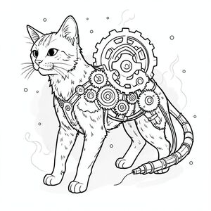 đây là mô tả về hình minh họa đen trắng lấy cảm hứng từ Steampunk về một con mèo, được thiết kế để đáp ứng các thông số kỹ thuật của bạn. Tôi sẽ tập trung vào cảm giác và bố cục hơn là mô tả màu sắc chi tiết.

Hãy tưởng tượng một hình dạng mèo bóng bẩy, hơi dài, ở giữa. Hình bóng của nó được xác định bởi một cột sống thấp, mạnh mẽ, gần như hình tam giác.  Cơ thể hơi nghiêng về phía trước, truyền tải cảm giác chuyển động, mặc dù đó là một tư thế tĩnh. 

Bộ lông là một lớp lông dày đặc, hơi có hoa văn - sự pha trộn của các đường ngắn, sẻo dai và các đoạn dài hơn, uyển chuyển, tạo ra một vẻ tinh tế, máy móc.  Bộ lông chủ yếu là a , với những gợi ý của ánh sáng có thể nhìn thấy trong .

Một mạng lưới phụ kiện phức tạp chi phối ngực và vai của mèo.  Đây không chỉ đơn thuần là trang trí; Chúng là các bánh răng được kết nối với nhau, quay tinh tế và khóa tại chỗ.  Một bánh răng lớn, hình tròn, được khắc với các hoa văn phức tạp, vòng lặp, nằm trên lưng mèo, bị che khuất một phần bởi bộ lông.  Các bánh răng hình lục giác nhỏ hơn được sắp xếp xung quanh đáy cột sống, cho thấy một cơ chế.

Một số đường ống, được làm bằng màu đen, uốn lượn ra từ hai bên sườn của con mèo, hội tụ về phía một vòi phun nhỏ, gần như chính xác không tưởng, ở gốc đuôi của nó.  Các đường ống này không chỉ đơn giản là được kết nối; Chúng tạo thành một hoa văn tinh tế, đan xen, giống như một hệ thống tưới tiêu thu nhỏ.  Một số đường ống có đinh tán nhỏ, gần như cực nhỏ được đóng vào bề mặt của chúng, làm tăng thêm cảm giác công nghiệp.

Nền là một màu mờ nhẹ nhàng của , tạo cảm giác chiều sâu và nhấn mạnh hình dạng của con mèo.  Những sợi hơi nước nhỏ, hầu như không thể nhận thấy tỏa ra từ các khớp nối của bánh răng và đường ống, xoáy tinh tế và biến mất vào không gian trắng.  Một vài đinh tán nhỏ, được đóng gói chặt chẽ - và được khắc tinh tế - nằm rải rác trên nền, làm tăng thêm cảm giác tổng thể của việc lắp ráp cơ khí. Bố cục tổng thể nghiêng về cảm giác sức mạnh được chứa đựng, một con vật tập trung, được thiết kế tỉ mỉ.

Đầu của con mèo hơi nghiêng, cho thấy một cái nhìn cảnh giác, quan sát. Đôi mắt của nó nhỏ và , gần như đen, và dường như đang phản chiếu một bên trong mờ nhạt.

Sự cân bằng đạt được bằng cách đặt các bánh răng và đường ống có chủ ý, tạo ra nhịp điệu thị giác hướng dẫn mắt qua hình ảnh.  Có một sự nhấn mạnh mạnh mẽ vào sự tương tác của các đường nét và hình dạng, tránh các khu vực rộng lớn, trống.

---

Tôi đã cố gắng xây dựng mô tả này để cung cấp một nền tảng hình ảnh vững chắc cho một hình minh họa lấy cảm hứng từ máy móc.  Tôi hy vọng điều này đáp ứng yêu cầu của bạn.  Hãy cho tôi biết nếu bạn muốn tôi tinh chỉnh bất kỳ khía cạnh nào của nó., tranh tô màu đen trắng, phong cách lowbook, nghệ thuật đường nét, đơn sắc, không màu, không đổ bóng, không xám, không tô màu, nền trắng, chỉ phác thảo, phong cách vector, thiết kế phẳng, 2d