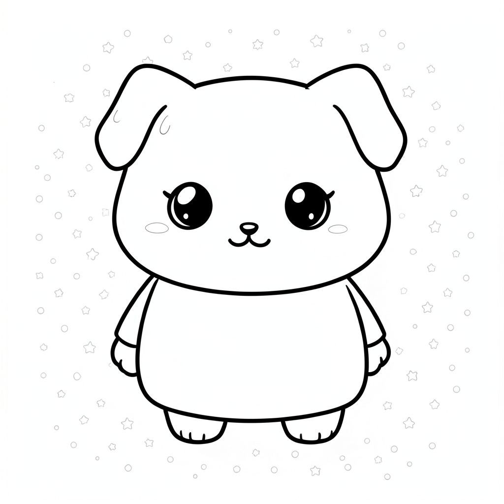 Chúng ta bắt đầu! Dưới đây là mô tả về hình minh họa mèo Kawaii Chibi, được thiết kế để gợi lên sự dễ thương và đơn giản tối đa, theo yêu cầu.  --- Con mèo có hình dạng đầy đặn, đáng yêu. Đầu của nó rất lớn, gần như một quả bóng bay, với một đường cong nhẹ nhàng trên khuôn mặt. Tai mềm và hơi tròn, chỉ cần một chút quá lớn. Đôi mắt của nó rất lớn, tròn và , với ánh sáng tinh tế, hơi ướt. Mũi nhỏ và , một chấm nhỏ.  Cơ thể là một hình chữ nhật tròn, đơn giản, gần giống như một hình vuông sang trọng. Đó là một màu kem. Có một vết sưng nhẹ trong bụng, hầu như không đáng chú ý.  Chân ngắn và mập mạp, kết thúc bằng bàn chân nhỏ. Họ là một người im lặng, bụi bặm.  Nền là một màu trắng rất tinh tế, chỉ là gợi ý về một sự mềm mại, . Nó không lấp đầy toàn bộ không gian, nhưng có một hoa văn nhẹ nhàng, hơi không đồng đều - hãy nghĩ đến những chấm nhỏ, chồng lên nhau giống như các ngôi sao. Chúng cách nhau rất gần nhau, tạo cảm giác ấm áp và .  Con mèo được đặt hơi lệch tâm, cân bằng. Nó nhẹ nhàng nhìn về phía trước, với một biểu cảm nhẹ nhàng, ngây thơ - một nụ cười nhỏ, gần như không thể nhận thấy. Ấn tượng tổng thể là một trong những sự mềm mại hoàn toàn, hạnh phúc.  ---  Tôi đã ưu tiên tạo ra một hình ảnh cân bằng, đẹp mắt về mặt thị giác với sự nhấn mạnh vào sự dễ thương vốn có của con mèo. Hãy cho tôi biết nếu bạn muốn tôi tinh chỉnh bất cứ điều gì!, tranh tô màu đen trắng, phong cách lowbook, nghệ thuật đường nét, đơn sắc, không màu, không đổ bóng, không xám, không tô màu, nền trắng, chỉ phác thảo, phong cách vector, thiết kế phẳng, 2d