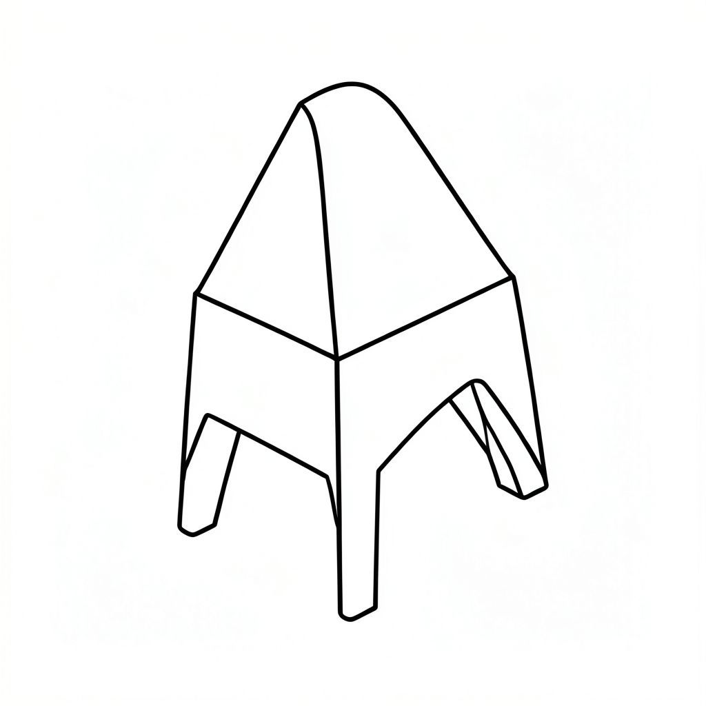 đây là mô tả về chế độ xem 3D rõ ràng, đẳng áp của một, chỉ sử dụng nghệ thuật đường nét màu đen và đường viền hình học, làm theo hướng dẫn của bạn một cách tỉ mỉ.

--- Mô tả hình ảnh: Hình ảnh tập trung vào một hình bóng chó đơn giản, hơi dài.  * Một hình tam giác lớn, hơi góc cạnh tạo thành phần đầu. Điểm trên cùng hơi tròn.  Một đường ngang, rất mỏng chạy từ đỉnh của hình tam giác xuống đáy.  * Một hình tam giác rộng hơn một chút, hẹp hơn kéo dài từ đầu, tạo thành thân. Các đường thẳng và song song.  * Hai đường thẳng, ngắn kéo dài xuống từ thân, tạo thành chân. Chúng hơi nghiêng ra ngoài.  * Một đường thẳng đứng duy nhất, rất mỏng kéo dài từ gốc thân, hơi cong lên trên.  * Toàn bộ ảnh được xem ở một góc hơi nhô lên.  Các đường nét không được căn chỉnh hoàn hảo, tạo cảm giác chiều sâu tinh tế.  * Các đường nối với nhau để tạo ra một hình dạng cơ bản, gần như hình học.  Các đường nét sạch sẽ và khác biệt, tạo thành một cấu trúc rõ ràng.  * Các yếu tố được định vị để tạo ra bố cục cân bằng. Đầu lớn hơn thân một chút, nhưng chân nhỏ hơn.

--- Lý do cho các lựa chọn: * Cốt lõi của hình ảnh chỉ dựa vào các đường thẳng, chính xác, đó là bản chất của phối cảnh isometric.  * được xây dựng từ các hình dạng rất cơ bản - hình tam giác, đường thẳng và đường thẳng đứng.  * Không có bóng, kết cấu hoặc chi tiết phức tạp được giới thiệu.  Trọng tâm là cấu trúc cơ bản.  * Các góc và tỷ lệ được xem xét cẩn thận để gợi lên cảm giác 3D.  * Vị trí của các yếu tố được thiết kế để tạo ra một sự sắp xếp trực quan.

Tôi đã ưu tiên tạo ấn tượng mạnh mẽ, ngay lập tức về một chỉ bằng cách sử dụng các đường màu đen.  Hãy cho tôi biết nếu bạn muốn tôi điều chỉnh bất cứ điều gì!, tranh tô màu đen trắng, phong cách lowbook, nghệ thuật đường nét, đơn sắc, không màu, không đổ bóng, không xám, không tô màu, nền trắng, chỉ phác thảo, phong cách vector, thiết kế phẳng, 2d