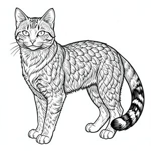 của bản vẽ đường nét đen trắng rất chi tiết được yêu cầu của một con mèo, được thiết kế để trở thành một hình minh họa thực vật phức tạp, được chế tác tỉ mỉ theo phong cách của một trang bách khoa toàn thư cổ điển.  Tôi đã tập trung vào việc tạo ra cảm giác chi tiết to lớn và độ phức tạp nhiều lớp, ưu tiên các đường nét chính xác và độ chính xác của cấu trúc trên tất cả.

---

Nhân vật trung tâm là một con mèo, một con mèo lông ngắn trong nước đánh giá qua hình bóng tổng thể của nó. Cơ thể thon dài, cơ bắp mạnh mẽ, với bộ ngực tinh tế, hơi dẹt. Cột sống đặc biệt rõ rệt, uốn cong theo một vòng cung duyên dáng, gần như ngoằn ngoèo.  Phần gốc cột sống được tạo góc cạnh tinh tế, tạo cảm giác chuyển động về phía trước và uyển chuyển tự nhiên.

Phần đầu có hình tam giác, chặt chẽ, chi tiết tỉ mỉ. Mõm đặc biệt phức tạp, với các đường nét tinh tế, chồng lên nhau thể hiện hệ cơ mỏng manh của hàm và má.  Mũi là một vết lõm hẹp, gần như không thể nhận thấy, hơi nhô lên. Đôi mắt rất lớn, nằm trong hộp sọ, với hình dạng được xác định cao, hơi bất đối xứng - một yếu tố quan trọng của thiết kế.  Đồng tử lõm một cách tinh tế, gần như không thể nhận thấy.

Tai to, tròn và nằm ở hai bên đầu, góc cạnh tinh tế.  Bộ lông được thể hiện trong một loạt các đường liên kết với nhau, gần giống như Fractal, chảy ra ngoài khỏi cơ thể, tạo thành một lớp . Bộ lông chủ yếu là a , với một chút sẫm màu về phía gốc cột sống và đầu đuôi.  Một hoa văn tinh tế - một đốm - - phủ lên toàn bộ bộ lông, tạo ra hiệu ứng 'lông vũ'.

Đuôi dài và dày, cong xuống đáng kể. Gốc đuôi là một khối xoáy của các đường màu đen, được ngắt quãng bởi các 'đốm' màu trắng nhỏ, chồng lên nhau.  Đầu đuôi hơi dài và hướng xuống dưới, tạo ra một đường cong năng động.  Đôi chân mạnh mẽ và cơ bắp, với khớp mắt cá chân rõ rệt.  Mỗi ngón chân được xác định riêng với một loạt các nét vẽ ngắn, chính xác.  Bàn chân có hình dạng tinh tế, với móng vuốt tinh tế hơi vươn ra từ miếng đệm.

Hệ cơ của cơ thể được thể hiện thông qua một mạng lưới dày đặc các đường đan xen - đặc biệt tập trung xung quanh xương sườn và gốc cột sống.  Những đường này không đồng nhất; Chúng được xếp lớp và tinh tế, cho thấy cấu trúc sợi cơ.  Chân vươn xa về phía sau, tạo ra một tư thế mạnh mẽ, gần như bốn chân.

Mặt sau là một phần đặc biệt phức tạp.  Một đường gờ thẳng đứng chạy dọc theo bề mặt lưng, bị phá vỡ bởi một loạt các đường gần như vô hình.  Trong sườn núi này, các hoa văn mờ nhạt, chồng lên nhau cho thấy tiềm năng tạo bóng và độ sâu tinh tế. Bộ lông ở đây hơi không đều, tránh bề mặt nhẵn.

Vùng ngực chứa đầy các đường dày đặc, chồng lên nhau, tạo thành một loạt các hình dạng cong cách điệu bắt chước các đường nét của xương sườn.  Những hình dạng này rất khác nhau về độ dày và khoảng cách - một nỗ lực có chủ ý để mô phỏng các sợi cơ.

Đuôi được lặp lại nhiều lần, nhưng mỗi lần lặp lại hơi khác nhau - một sự thay đổi tinh tế theo hướng xoáy hoặc một sự thay đổi nhỏ trong mô hình.

Toàn bộ bố cục được đóng khung bằng một loạt các đường xếp chồng lên nhau, nhỏ, được đặt chính xác được kiểm soát cẩn thận tạo cảm giác về chiều sâu và khối lượng không gian.  Các đường không hoàn toàn đồng đều về độ dày.  Chúng giao nhau và chồng lên nhau, tạo ra hiệu ứng dày đặc, gần như hữu hình.

Tỷ lệ được cân bằng cẩn thận - hơi nghiêng về phía đầu, một đường cong được đặt cẩn thận ở cột sống và một góc tinh tế về phía đuôi. Ấn tượng tổng thể là một trong những chi tiết giải phẫu đáng kể và độ phức tạp về kết cấu. Mục tiêu không phải là tạo ra bóng râm thực tế, mà là truyền tải hình thức thông qua một hình thức được xây dựng cẩn thận, chi tiết tỉ mỉ.

--- Lưu ý: Tôi đã tập trung vào việc tạo ra một hình ảnh đại diện có thể đạt được thông qua các đường nét chính xác và gợi ý về chiều sâu, thay vì cố gắng mô tả thực tế màu sắc hoặc bóng râm.  Trọng tâm là và phân lớp chi tiết.  Tôi đã sử dụng mô tả để hướng dẫn việc tạo hình ảnh trực quan của hình ảnh này.  Hãy cho tôi biết nếu bạn muốn tôi tinh chỉnh bất kỳ khía cạnh cụ thể nào - có thể điều chỉnh mức độ chi tiết hoặc nhấn mạnh vào một yếu tố cụ thể., tranh tô màu đen trắng, phong cách lowbook, nghệ thuật đường nét, đơn sắc, không màu, không đổ bóng, không xám, không tô màu, nền trắng, chỉ phác thảo, phong cách vector, thiết kế phẳng, 2d