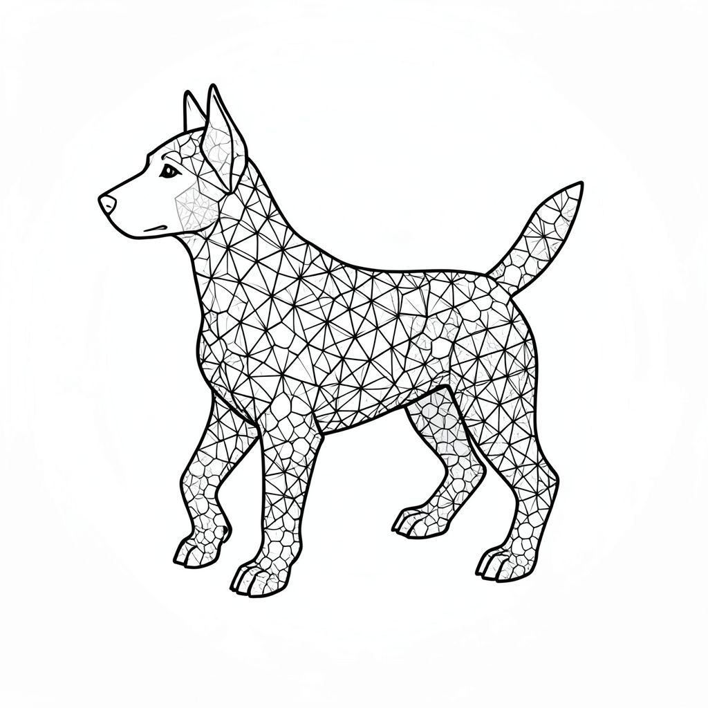 Dưới đây là mô tả về một trang tô màu phức tạp, cường độ cao được thiết kế cho một nghệ sĩ isometric, tập trung vào hình minh họa tối giản, phức tạp. Tôi sẽ ưu tiên bố cục cân bằng, mạnh mẽ và các mẫu hình học chi tiết. Chế độ xem đẳng áp - '' Nền là một khoảng trắng đậm, rõ ràng.  Một gradient xuyên tâm tinh tế, rất nhẹ, từ gần màu trắng ở trên xuống, đến một ở dưới cùng, tạo ra cảm giác chiều sâu, neo bản vẽ một cách tinh tế.  Hiệu ứng tổng thể là tối thiểu, ưu tiên hình thức và hoa văn.

Trọng tâm trung tâm là hình bóng chó cách điệu. Nó chủ yếu , gần như , giáp với một obsidian.  Hình bóng hơi dài, ngụ ý một hình dạng mạnh mẽ, hơi góc cạnh.  Đỉnh đầu của được cúi xuống một cách tinh tế, gợi ý về một cái nhìn cảnh giác, thông minh. Phân lớp mẫu - Các yếu tố cốt lõi Mô hình chính bắt đầu từ gốc ngực của. Một ma trận dày đặc, lặp lại của các tam giác đều, giao nhau, mỗi hình có kích thước khoảng 2mm, tạo thành cấu trúc nền tảng. Những tam giác này không hoàn toàn đồng nhất; Chúng có sự thay đổi nhỏ về góc độ và khoảng cách. Một yếu tố hoa văn chính là một loạt các hình vuông chồng lên nhau — một hình vuông có các sắc thái khác nhau của , với một lớp phủ tinh tế, trong mờ của một , gần như ma quái, .  Các ô vuông chồng lên nhau một chút, tạo cảm giác khối lượng.

Di chuyển lên trên, mô hình trở nên phức tạp hơn.  Các đa giác nhỏ, không đều, giống như 'vảy' cách điệu hoặc sợi cơ, được đan xen trong toàn bộ ma trận.  Mỗi đa giác lớn hơn một chút so với trước đó, tạo cảm giác có chiều sâu.  Các đa giác không đồng nhất; chúng có độ cong vi mô tinh tế và các biến thể nhỏ trong .

Bên dưới mô hình chính, một loạt các lưới hình lục giác nhỏ hơn mở rộng ra ngoài từ lưng dưới của. Những hình lục giác này hơi sẫm hơn, gần như là một , với một sự lặp đi lặp lại tinh tế - một mô hình rất mịn, hơi đứt gãy - chạy trên bề mặt.  Các hình lục giác được sắp xếp với mật độ rất thấp - một vài hình lục giác lớn hơn một chút so với những hình lục giác khác, tạo điểm nhấn thị giác tinh tế. Tính liên kết - Chi tiết Một lớp chi tiết thứ cấp được thiết lập xung quanh chân của.  Mỗi chân được xây dựng từ một loạt các đường góc cạnh được kết nối với nhau. Những đường này không hoàn toàn thẳng; Chúng có những đường cong tinh tế và độ dài thay đổi nhẹ, tạo cảm giác chuyển động. Các đường được đặt cách nhau gần nhau, gần giống như các đoạn nhỏ, chồng lên nhau của một mô hình lớn hơn.  Các đường có các sắc thái khác nhau của , tạo ra một gradient tinh tế.

Xung quanh vai chó, một tập hợp các đường nhỏ hơn, có hình dạng bất thường được sắp xếp theo một mô hình lỏng lẻo, gần như hữu cơ.  Những đường này có vẻ ngoài hơi 'mòn' - làm mờ các cạnh một cách tinh tế.  Chúng được nối với nhau bằng những đường đứt nét nhỏ, gần như vô hình, nhưng gợi ý một cấu trúc tinh tế. Nhấn mạnh theo chiều dọc - Trên cùng Đỉnh đầu của là một phần riêng biệt, hơi dài của .  Nó được hình thành bởi một loạt các hình tam giác chồng lên nhau, nhỏ hơn, tương tự như mô hình cơ bản, nhưng dày đặc hơn một chút. Một gradient rất tinh tế được áp dụng cho phía trên, chuyển từ sáng hơn sang tối hơn , tạo ra một điểm nổi bật tinh tế. Bảng màu - Sự thay đổi tinh tế Bảng màu chủ yếu bao gồm các biến thể trong các tông màu - từ a đến nhạt hơn một chút và một gợi ý về a nơi các mẫu chồng lên nhau. Có chặn màu riêng biệt. Màu sắc tinh tế và nhiều lớp, tạo cảm giác có chiều sâu và phức tạp. Hiệu ứng tổng thể - Mất cân bằng Hình ảnh cố tình mất cân bằng. Hình dạng của được căn giữa, nhưng sự phức tạp của các hoa văn tạo ra sự mất cân bằng tinh tế trong bố cục.  Sự sắp xếp của các mẫu và độ sâu của các khu vực tạo ra sự căng thẳng trực quan. Đó là một nghiên cứu về sự hỗn loạn có kiểm soát, một cảnh quan chi tiết không cảm thấy choáng ngợp. Kết thúc hình ảnh ---

Tôi đã tập trung vào việc tạo ra một thiết kế dày đặc và nhiều lớp về mặt hình ảnh.  Phối cảnh isometric là chìa khóa để đạt được điều này - đó là một thế giới thu nhỏ với chi tiết phức tạp.  Tôi đã ưu tiên sự cân bằng giữa cấu trúc hình học và các yếu tố hữu cơ để tạo ra một hình ảnh phức tạp, hấp dẫn.  Hãy cho tôi biết nếu bạn muốn tôi điều chỉnh bất cứ điều gì!, tranh tô màu đen trắng, phong cách lowbook, nghệ thuật đường nét, đơn sắc, không màu, không đổ bóng, không xám, không tô màu, nền trắng, chỉ phác thảo, phong cách vector, thiết kế phẳng, 2d