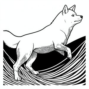 Đối tượng - một con Shiba Inu, được hiển thị với một tiêu điểm tuyệt vọng. Lõi là một dạng khổng lồ duy nhất, một khối chống lại một bức tranh dịch chuyển của . Nó không phải là một bức chân dung, không phải theo nghĩa thông thường. Đó là một .

Lưng của góc cạnh, gần như sẵn sàng nhảy, một đường cong tinh tế gợi ý về sức mạnh to lớn. Đầu của nó quay lại, một đường cong nhẹ nhàng, thông minh của hàm, lông mày hơi nhíu lại - một gợi ý của sự quan sát cẩn thận. Mõm là một đường thẳng, hẹp, rõ ràng, gần như thẳng đứng. 

Bên dưới, cơ thể mở rộng, một loạt các đường nối với nhau dày đặc. Đây không chỉ là những dòng; chúng là những nhánh sông, những dòng bóng tối xoáy hội tụ ở lưng dưới của. Các đường nét không mượt mà; chúng dày, nhiều lớp, giáp với hiệu ứng 'đốm'. Hãy tưởng tượng sức nặng của một dòng suối trên núi, bị nén thành một đường duy nhất, không bị đứt đoạn.

Chân - mạnh mẽ, góc cạnh, đi xuống sâu trong đế - là một thác hỗn loạn của . Mỗi đường được cố tình kéo dài, gợi ý chuyển động, thoáng qua.  Một sự đứt gãy tinh tế trong đường cho thấy đường cong nhẹ của chân, ngăn cản sự cứng vô trùng. 

Hậu cảnh không phải là một phong cảnh đơn giản.  Đó là một màu đen, gần như lỏng, được ngắt quãng bởi gợi ý mờ nhạt của một đỉnh sóng - một đường chéo duy nhất, kiên định, cắt xuyên qua bóng tối, giống như một khao khát tuyệt vọng.  Sóng này không phải là một đường cong tròn; Đó là một sự đứt gãy, góc cạnh, tạo thành một tiêu điểm có mật độ gần như không thể chịu nổi. 

Bàn chân của, nép mình ở gốc, là một loạt các đường giao nhau nhanh chóng - một cú đẩy im lặng, không ngừng. Chúng không được lấp đầy; chúng là bởi sự rõ ràng của các đường nét, tạo ra ảo giác về chiều sâu. 

Có một cảm giác về một không gian vô tận, khép kín xung quanh.  Các đường nét không chỉ đơn giản là vẽ; Chúng là một phong cảnh - một đại dương bóng tối thu nhỏ, trừu tượng, phản chiếu tư thế của. 

Ấn tượng tổng thể là một trong những mật độ áp đảo, chuyển động không ngừng và hỗn loạn có kiểm soát.  Nó đòi hỏi sự chú ý; nó đòi hỏi sự chiêm nghiệm.  Các dòng không nhằm mục đích bất cứ điều gì, mà là một cảm giác sâu sắc về sức mạnh cổ xưa và chuyển động đơn độc, không ngừng. 

Hãy xem xét sự tương tác của và - không đáng kể, có chủ ý. Các khu vực không chỉ đơn giản là khoảng trống; chúng có tiềm năng, gợi ý về chiều sâu ẩn trong khối.  Mỗi đường hoạt động như một nút, một điểm tiềm năng.  

Đây là một phong cảnh không phải về một hình ảnh đơn lẻ, mà là về một hiệu ứng bền vững, bao bọc - một gợi ý về sự vượt thời gian và năng lượng thô sơ, không khuất phục.  Tỷ lệ tuyệt đối của chi tiết - mật độ của các đường nét - rất quan trọng đối với cảm giác tổng thể. Đừng giải thích quá mức. Hãy để các đường nói., trang tô màu đen trắng, phong cách lowbook, nghệ thuật đường nét, đơn sắc, không màu, không đổ bóng, không xám, không tô màu, nền trắng, chỉ phác thảo, phong cách vector, thiết kế phẳng, 2d