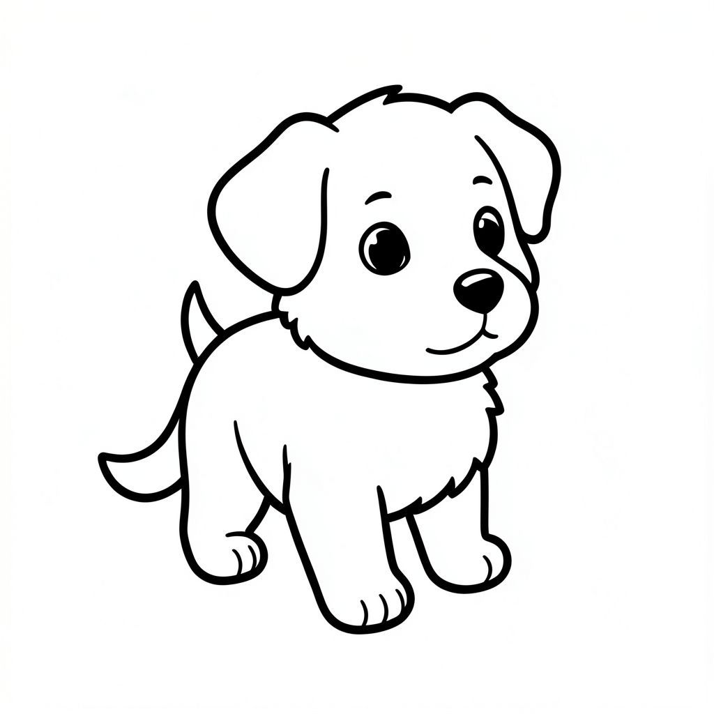 Hãy tạo đèn flash hình xăm chó tối giản, đáng yêu này. Đây là thiết kế, được mô tả như thể tôi đang đưa nó cho một khách hàng: Một nhỏ, lông tơ được mô tả trong một tư thế hơi góc cạnh. hơi quay mặt sang phải, đầu quay về phía người xem. Tai của nó mềm và hơi cong lên trên. Mõm của nhẹ nhàng, .  Đôi mắt của nó to, tròn và vui vẻ .  Mũi của là một chấm nhỏ.  Bàn chân của hơi cong lại, cho thấy một tư thế vui tươi. 

được đặt hơi lệch tâm, tạo ra một bố cục nhẹ nhàng, cân bằng. Các đường nét dày và đậm, tạo ra một hình dạng mạnh mẽ, rõ ràng. Đường viền của rất đơn giản và rõ ràng, nhấn mạnh hình thức thiết yếu của nó. Các đường nét chảy mượt mà từ đỉnh đầu của xuống dưới cùng, tạo cảm giác chuyển động.  ở giữa, nhưng với một đường cong hơi hướng lên bên trái, tạo thêm nét cá tính.  Ấn tượng tổng thể là một trong những sự dễ thương thuần khiết, không phức tạp.     * Chủ yếu tròn và hơi dài.  * Nhỏ gọn và nhỏ gọn.  * Cực kỳ dày và đậm.  * Cân bằng và căn giữa.   ---

Tôi tin rằng thiết kế này đáp ứng tất cả các yêu cầu, tập trung vào các thông số kỹ thuật và thẩm mỹ được yêu cầu.  Hãy cho tôi biết nếu bạn muốn tôi tinh chỉnh bất cứ điều gì!, tranh tô màu đen trắng, phong cách lowbook, nghệ thuật đường nét, đơn sắc, không màu, không đổ bóng, không xám, không tô màu, nền trắng, chỉ phác thảo, phong cách vector, thiết kế phẳng, 2d