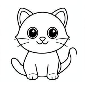 đây là mô tả về hình ảnh tô màu DỄ THƯƠNG, ĐẬM và RẤT ĐƠN GIẢN dành cho trẻ nhỏ, tuân thủ tất cả các quy tắc của bạn:

Một con mèo.

Đôi mắt to, tròn.

Miệng to, mỉm cười.

Tai nhỏ, tròn.

Đơn giản, đường dày., trang tô màu đen trắng, phong cách lowbook, nghệ thuật đường nét, đơn sắc, không màu, không bóng, không xám, không tô màu, nền trắng, chỉ phác thảo, phong cách vector, thiết kế phẳng, 2d