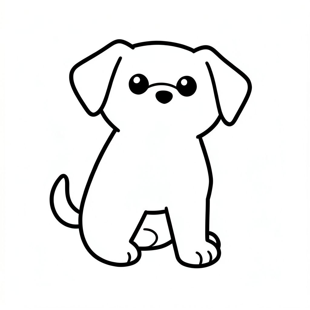 dưới đây là mô tả về hình ảnh tô màu DỄ THƯƠNG, ĐẬM và ĐƠN GIẢN dành cho trẻ nhỏ, tuân thủ tất cả các quy tắc của bạn:

Một thiết kế flash hình xăm táo bạo, đơn giản, tối giản, dễ thương của một chú chó. Cái nhìn mang tính biểu tượng, trọng lượng cân bằng, đường viền đen tinh khiết., trang tô màu đen trắng, phong cách lowbook, nghệ thuật đường nét, đơn sắc, không màu, không bóng, không xám, không điền, nền trắng, chỉ phác thảo, phong cách vector, thiết kế phẳng, 2d
