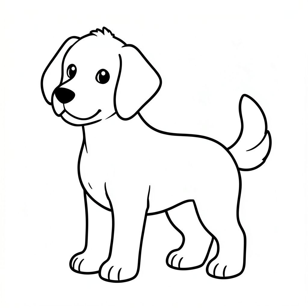 Chó, trang tô màu đen trắng, phong cách lowbook, nghệ thuật đường nét, đơn sắc, không màu, không bóng, không xám, không tô màu, nền trắng, chỉ phác thảo, phong cách vector, thiết kế phẳng, 2d