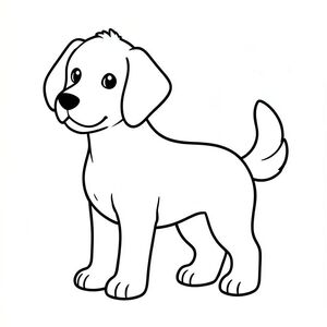 Chó, trang tô màu đen trắng, phong cách lowbook, nghệ thuật đường nét, đơn sắc, không màu, không bóng, không xám, không tô màu, nền trắng, chỉ phác thảo, phong cách vector, thiết kế phẳng, 2d