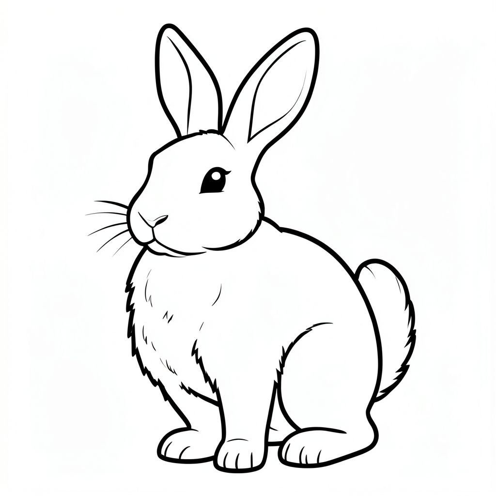 Dưới đây là mô tả về một bức tranh tô màu đơn giản, chất lượng cao dành cho trẻ mới biết đi, tuân thủ tất cả các quy tắc và thông số kỹ thuật của bạn: Mô tả hình ảnh: Một con thỏ đơn lẻ, lớn, thực tế là đối tượng chính. Con thỏ đang đứng thẳng, tai hướng về phía trước và hơi nghiêng. Chân của nó thẳng và ngắn, kết thúc bằng bàn chân nhỏ, tròn. Đuôi của nó dài và dày, uốn cong duyên dáng xuống dưới. Cơ thể thỏ hơi gù về phía trước, tạo cho nó một tư thế nhẹ nhàng, dễ gần. Các đường nét dày và đậm, tạo ra một đường viền rõ ràng, rõ ràng. Các đường nét hơi chồng lên nhau để tạo chiều sâu.  Bộ lông của thỏ được tạo bóng mờ tinh tế để tạo cảm giác khối lượng.  Nền hoàn toàn màu trắng. Các đặc điểm chính: * Thỏ * Thực tế, đơn giản hóa - tư thế hơi gù.  * Thỏ chỉ có một đuôi và bốn chân.  * Trang hoàn toàn màu trắng.  * Đường viền dày, đậm, hình dạng nhiều lớp và đường quét mượt mà.  * Đen trắng. Cơ sở lý luận cho sự lựa chọn: * Một con vật hấp dẫn toàn cầu cho trẻ mới biết đi.  * Trẻ mới biết đi phản ứng tốt với các biểu diễn chính xác, đơn giản.  * Các đường dày lý tưởng để dễ dàng tô màu và phát triển kỹ năng vận động tinh.  * Cung cấp một tấm bạt sạch sẽ để thỏ nổi bật.

---

Tôi tin rằng mô tả này đáp ứng tất cả các yêu cầu và tạo ra một trang tô màu hấp dẫn và phù hợp về mặt hình ảnh cho trẻ mới biết đi.  Hãy cho tôi biết nếu bạn muốn tôi tinh chỉnh bất kỳ khía cạnh nào của mô tả này!, trang tô màu đen trắng, phong cách lowbook, nghệ thuật đường nét, đơn sắc, không màu, không đổ bóng, không xám, không tô màu, nền trắng, chỉ phác thảo, phong cách vector, thiết kế phẳng, 2d