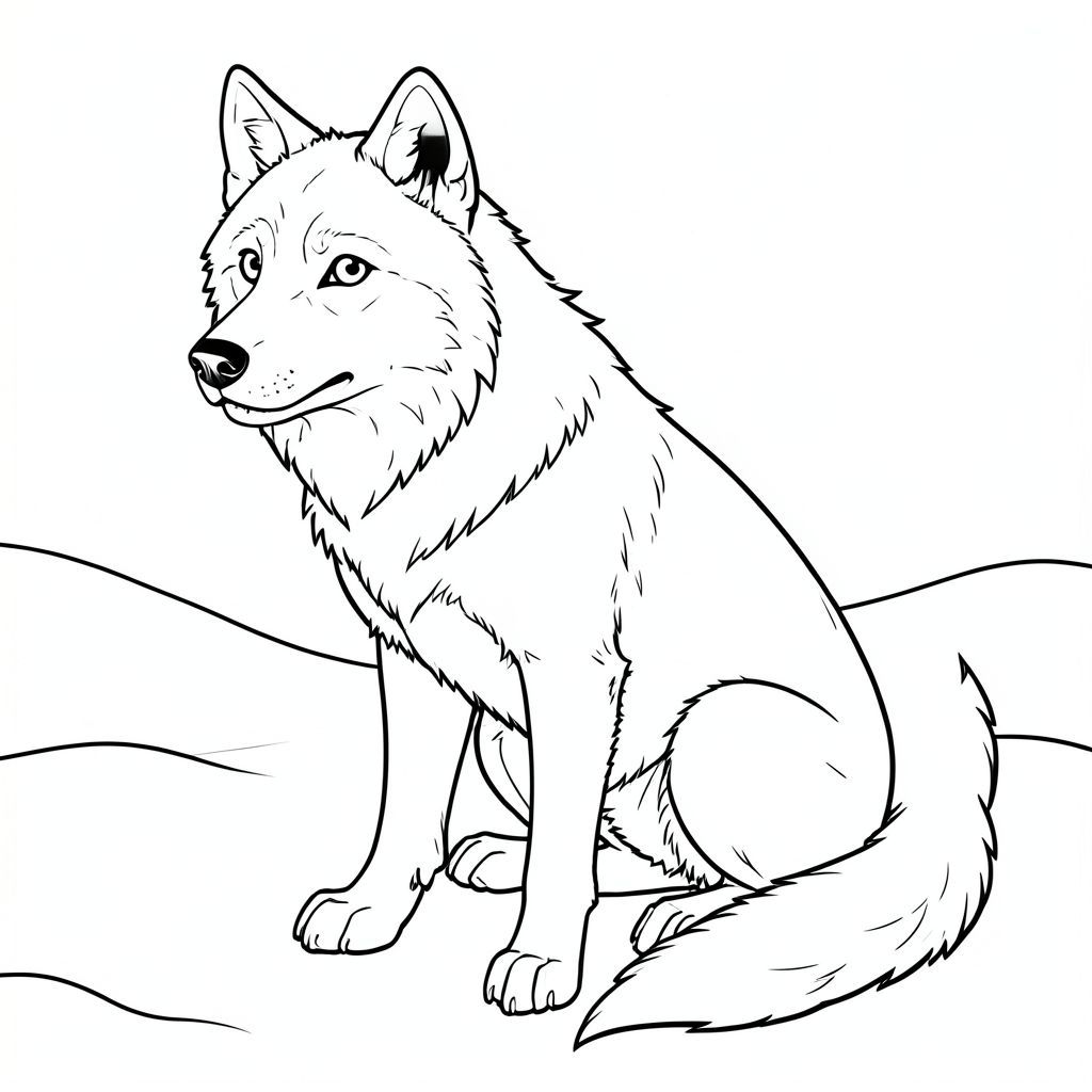 Dưới đây là mô tả về nghệ thuật đường nét đen trắng của một con vật có đặc điểm rõ ràng, thực tế, tuân thủ tất cả các quy tắc của bạn: Mô tả hình ảnh: Một con sói trưởng thành, hùng vĩ ngồi trong một bãi đất trống phủ đầy tuyết. Con sói được miêu tả trong một tư thế hơi góc cạnh, tự nhiên - lưng của nó hơi cong và đầu của nó hơi quay sang trái, hơi nhìn về phía trước. Đuôi của nó dài và rậm rạp, uốn cong duyên dáng xuống dưới. Con sói có lông mày nổi bật, hơi nhăn lại và biểu cảm dịu dàng, thông minh. Mũi của nó hơi ướt, và miệng hơi há hở, để lộ một chút răng trắng. Đôi mắt của con sói to và tập trung, với ánh sáng tinh tế. Bộ lông được hiển thị theo một mô hình chân thực, hơi nhẹ, với bóng mờ tinh tế để tạo chiều sâu. Bàn chân của sói lớn và có đệm, với các đường gờ tinh tế. Tuyết được khắc họa dưới dạng nền trắng mềm, hơi mờ, tạo cảm giác chiều sâu và khoảng cách. Ấn tượng tổng thể là một trong những sức mạnh yên tĩnh và vẻ đẹp tự nhiên. Các tính năng chính: * Sói * Tư thế thực tế, trưởng thành, hơi góc cạnh.  * Lớn, mắt, mũi tinh tế và miệng hơi há hở.  * Con sói được miêu tả chỉ có đuôi của nó.  * Một nền trắng mềm mại.  * Đường dày, đậm.  * Đen trắng.

---

Tôi đã tập trung vào việc tạo ra một hình ảnh đơn giản, gợi cảm đáp ứng tất cả các yêu cầu. Hãy cho tôi biết nếu bạn muốn tôi tinh chỉnh điều này thêm!, tranh tô màu đen trắng, phong cách lowbook, nghệ thuật đường nét, đơn sắc, không màu, không đổ bóng, không xám, không tô màu, nền trắng, chỉ phác thảo, phong cách vector, thiết kế phẳng, 2d