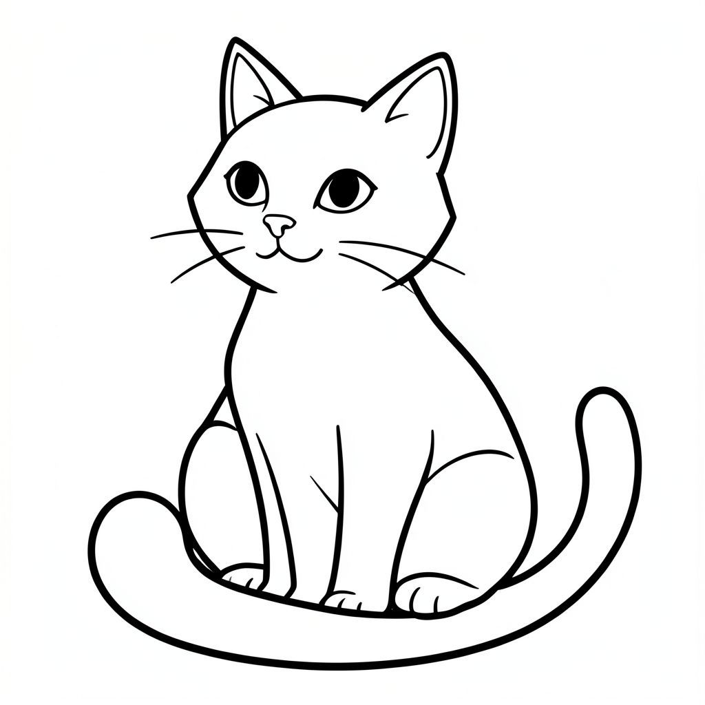 Dưới đây là mô tả về nghệ thuật đường nét đen trắng của một con mèo, tuân thủ tất cả các quy tắc của bạn: Mô tả hình ảnh: Một con mèo đơn giản, hơi góc cạnh ngồi trong tư thế thoải mái. Mèo có lưng dài, hơi cong, đuôi tròn nổi bật. Tai của nó lớn và hình tam giác, nằm ngay trên vai. Khuôn mặt của mèo hơi tập trung về phía trước, với một đường cong nhỏ, nhẹ nhàng ở mũi. Miệng là một đường cong nhỏ, tinh tế của môi. Đôi mắt của mèo to, tròn và ấm áp. Mũi nhỏ và hơi hếch. Bộ lông của mèo mềm mại, tắt tiếng, có bóng râm tinh tế tạo cảm giác chiều sâu. Các đường nét dày và đậm, tạo ra một hình dạng rõ ràng, rõ ràng. Con mèo được định vị sao cho các đường chảy trơn tru từ đỉnh đầu xuống dưới đuôi. Có một góc nhỏ so với cơ thể mèo, cho thấy một sự kéo giãn nhẹ nhàng. Các tính năng chính: * Tỷ lệ của con mèo được hiển thị chính xác - cơ thể hơi dài, chân tương đối ngắn và chắc chắn, và đuôi đáng kể.  * Mắt, mũi và miệng được xác định và định vị rõ ràng.  * Đuôi mèo được thể hiện dưới dạng một đường cong duy nhất kéo dài từ phía sau. Các chân được biểu thị đơn giản dưới dạng các đường thẳng.  * Hình ảnh hoàn toàn đen trắng.  * Các đường nét dày và rõ ràng, tạo ra tác động thị giác mạnh mẽ.  * Thiết kế gọn gàng và dễ hiểu đối với khán giả trẻ.

Mô tả này ưu tiên một hình minh họa mèo sạch sẽ, dễ nhận biết trong khi tuân thủ nghiêm ngặt tất cả các ràng buộc nhất định., trang tô màu đen trắng, phong cách lowbook, nghệ thuật đường nét, đơn sắc, không màu, không đổ bóng, không xám, không tô màu, nền trắng, chỉ phác thảo, phong cách vector, thiết kế phẳng, 2d