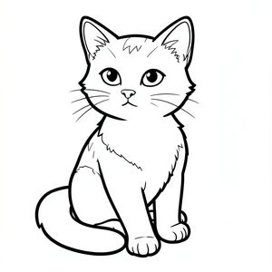 Dưới đây là mô tả về một bức tranh tô màu nghệ thuật đen trắng của một con mèo, tuân thủ tất cả các quy tắc của bạn: Mô tả hình ảnh: Một con mèo đơn giản, thực tế là tâm điểm. Con mèo đang ngồi, với bàn chân trước hơi nhét dưới ngực và đuôi uốn cong nhẹ nhàng trên lưng. Con mèo có biểu cảm hơi tò mò - một đường cong lên trên tinh tế của miệng. Đôi mắt của nó to và tròn, có màu ấm. Mũi nhỏ và hơi hếch. Tai của mèo nhọn và hơi tròn, đặt cao trên đầu. Bộ lông của mèo mềm, lốm đốm và màu trắng, có bóng mờ tinh tế để tạo chiều sâu. Các đường nét dày và đậm, tạo ra một đường viền mạnh mẽ, rõ ràng. Nền hoàn toàn màu trắng. Các tính năng chính: * Tỷ lệ của con mèo được thể hiện chính xác - cơ thể hơi dài, đầu nhỏ gọn và đuôi có kích thước thoải mái.  * Mắt, mũi và miệng được xác định và định vị rõ ràng.  * Đuôi mèo cuộn tròn và không vươn ra ngoài cơ thể.  * Toàn bộ trang có màu trắng đồng nhất.  * Các đường nét dày và rõ ràng, tạo ra hình ảnh rõ ràng, chắc chắn.

Thiết kế này ưu tiên hình minh họa mèo rõ ràng, dễ nhận biết, tập trung vào tỷ lệ tự nhiên và các chi tiết thiết yếu.  Nó được thiết kế để dễ hiểu và thú vị cho trẻ mới biết đi., tranh tô màu đen trắng, phong cách lowbook, nghệ thuật đường nét, đơn sắc, không màu, không bóng, không xám, không tô màu, nền trắng, chỉ phác thảo, phong cách vector, thiết kế phẳng, 2d