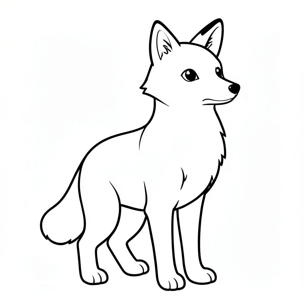 Dưới đây là mô tả về một bức tranh tô màu đen trắng, thực tế, in đậm của một con vật đơn giản, tuân thủ tất cả các quy tắc của bạn: Mô tả hình ảnh: Một bức vẽ lớn, đơn giản của một con cáo. Con cáo được miêu tả đứng thẳng, hơi hướng sang phải. Cơ thể của nó thuôn dài và hơi tròn, với một đường cong tinh tế đến cột sống. Cáo có mõm tương đối ngắn, dày với chiếc mũi nhỏ, hơi hếch. Đôi mắt của nó to và tròn, nằm cao trên đầu. Miệng là một đường cong nhỏ, nhẹ nhàng, để lộ một chiếc răng nhỏ màu trắng. Bộ lông của cáo có màu xám, trầm, với bóng râm tinh tế để tạo chiều sâu. Chân của cáo ngắn và chắc chắn, nằm bên dưới cơ thể, với một góc hơi nghiêng sang một bên. Chân có màu đậm hơn lông. Nền hoàn toàn màu trắng. Các tính năng chính: * Fox * Nhấn mạnh vào tỷ lệ tự nhiên - thân hình thon dài, hình dạng tròn, đường cong tinh tế.  * Đôi mắt to, tròn, mũi nhỏ và miệng nhẹ nhàng.  * Con cáo được miêu tả chỉ với chân và cơ thể của nó.  * Toàn bộ trang là một màu đen trắng đồng nhất.  * Các đường dày, rõ ràng và rõ ràng được sử dụng để tạo đường viền của con cáo. Cơ sở lý luận: Thiết kế này ưu tiên hình minh họa động vật rõ ràng, dễ nhận biết trong khi tuân thủ nghiêm ngặt tất cả các ràng buộc. Trọng tâm là tỷ lệ đơn giản, đáng tin cậy và các tính năng thiết yếu, lý tưởng cho trẻ mới biết đi tô màu. Việc thiếu chi tiết và nền giữ cho sự tập trung thẳng thắn vào chính con vật., trang tô màu đen trắng, phong cách lowbook, nghệ thuật đường nét, đơn sắc, không màu, không đổ bóng, không xám, không tô màu, nền trắng, chỉ phác thảo, phong cách vector, thiết kế phẳng, 2d