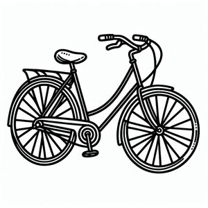 A black and white drawing of a bicycle