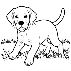 Dưới đây là mô tả về trang tô màu, tuân thủ nghiêm ngặt hướng dẫn của bạn: Mô tả hình ảnh: Một trang tô màu theo phong cách khắc gỗ chân thực, rõ ràng, đường viền đậm mô tả một chú chó con săn mồi. Chú chó con sải bước giữa, bàn chân trước hơi nhô lên và đường cong nhẹ nhàng về phía sau. Đầu của nó hơi nghiêng, mắt to và nhìn thẳng vào người xem. Có thể nhìn thấy một chiếc mũi nhỏ, ướt. Miệng của chó con hơi hở, để lộ một chiếc răng nhỏ màu trắng. Nền là một cánh đồng cỏ đơn giản, hơi mờ. Các đường nét dày và đậm, tạo ra một hình dạng mạnh mẽ, rõ ràng. Ấn tượng tổng thể là một vui vẻ, vui tươi., tranh tô màu đen trắng, phong cách lowbook, nghệ thuật đường nét, đơn sắc, không màu, không bóng, không xám, không điền, nền trắng, chỉ phác thảo, phong cách vector, thiết kế phẳng, 2d, chính xác một đuôi duy nhất