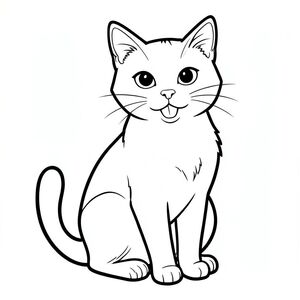 Dưới đây là mô tả về một trang màu, tuân thủ tất cả các quy tắc của bạn: Mô tả hình ảnh: Một con mèo thực tế, rõ ràng là tâm điểm. Con mèo đang ngồi thẳng, với đầu hơi nghiêng và một đường cong nhẹ nhàng về phía lưng. Bộ lông của nó mềm, với bóng râm tinh tế để tạo chiều sâu. Khuôn mặt của mèo tập trung, với đôi mắt to, biểu cảm và chiếc mũi nhỏ, tinh tế. Miệng của nó hơi há hở, để lộ một chiếc lưỡi nhẹ nhàng. Đuôi mèo là một đường đen, dày, duy nhất kéo dài từ phía sau đầu. Đuôi được đặt hơi lệch sang bên trái cơ thể mèo, tạo tư thế tự nhiên. Các đường nét đậm và dày, tạo ra một đường viền xác định. Nền là một không gian trơn, trắng., trang tô màu đen trắng, phong cách lowbook, nghệ thuật đường nét, đơn sắc, không màu, không bóng, không xám, không lấp đầy, nền trắng, chỉ phác thảo, phong cách vector, thiết kế phẳng, 2d, chính xác một đuôi duy nhất