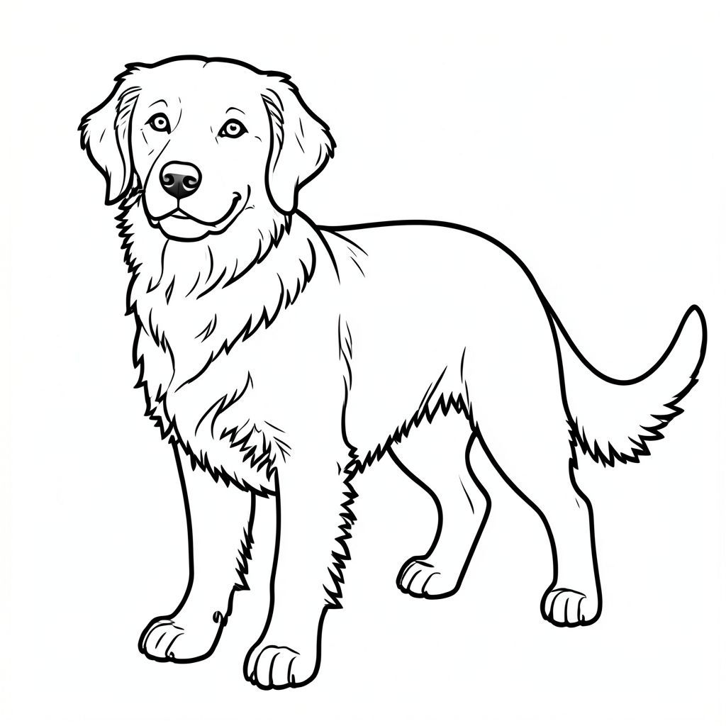 Dưới đây là mô tả về một trang tô màu được thiết kế để đáp ứng yêu cầu của bạn, tập trung vào một đen trắng thực tế có đuôi: Mô tả trang màu: Một bản vẽ đơn giản, thực tế của một tha mồi. được miêu tả trong một tư thế hơi góc cạnh, nhìn thẳng vào người xem. Bộ lông của nó hơi gợn sóng, với bóng râm tinh tế để tạo chiều sâu. Chú chó có biểu cảm dịu dàng, vui vẻ. Mũi của nó hơi hếch, và miệng của nó là một nụ cười nhỏ, thân thiện. Chân của hơi nghiêng và có thể nhìn thấy bàn chân của nó. Nền là một mềm mại, trung tính . Bản vẽ được đặc trưng bởi các đường đen dày, đậm xác định rõ nét đặc điểm và bộ lông của. Ấn tượng chung là một trong những chú chó quyến rũ, dễ gần.  Đuôi được hiển thị nổi bật và là một đường đơn, , chảy. Các yếu tố chính: * Chó tha mồi * Đơn, , dòng chảy.  * Tư thế thực tế, hơi góc cạnh.  * Mũi, miệng, lông, bàn chân có thể nhìn thấy.  * Mềm mại.  * Các đường đen dày, đậm.

Mô tả này ưu tiên đuôi duy nhất và đảm bảo nó được xác định rõ ràng và là một phần của hình ảnh tổng thể.  Hãy cho tôi biết nếu bạn muốn tôi tinh chỉnh điều này thêm!, trang tô màu đen trắng, phong cách lowbook, nghệ thuật đường nét, đơn sắc, không màu, không đổ bóng, không xám, không tô màu, nền trắng, chỉ phác thảo, phong cách vector, thiết kế phẳng, 2d, chính xác một đuôi duy nhất