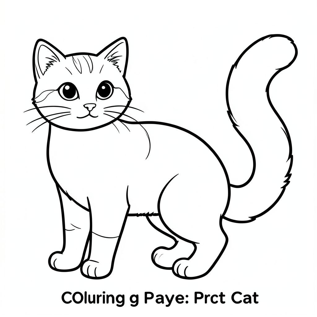 Dưới đây là mô tả về một trang tô màu được thiết kế để đáp ứng các yêu cầu nghiêm ngặt của bạn, tập trung vào một chiếc đuôi duy nhất, thực tế và nội thất màu trắng tinh khiết: Trang màu: Chi tiết mèo Purrfect: * Một con mèo mướp quyến rũ.  * Một cái đuôi lông tơ duy nhất kéo dài từ lưng mèo. Đuôi là một màu, có bóng mờ tinh tế để tạo chiều sâu. Nó được đặt hơi nghiêng về bên phải cơ thể mèo, uốn cong nhẹ nhàng.  * Cơ thể mèo lớn hơn đuôi một chút, tạo bố cục cân bằng.  * Mắt to, tròn và nằm ngay dưới mũi mèo.  * Một chiếc mũi nhỏ nằm ngay phía trên mắt.  * Có thể nhìn thấy một đường cong nhỏ, nhẹ nhàng của miệng.  * Nền trắng tinh khiết, tạo ra một bức tranh sạch sẽ và gọn gàng.  * Các đường viền dày, đậm, trắng xác định hình dạng và đuôi của mèo.  Các đường được cách nhau một chút để cho phép dễ dàng tô màu.  * Toàn bộ nội thất đều có màu trắng tinh khiết. Cân nhắc chính: chỉ * yếu tố yêu cầu một màu duy nhất, riêng biệt.  * Toàn bộ nội thất hoàn toàn màu trắng.  * Không có khu vực nào hiện diện.  * Nội thất có màu trắng đồng nhất.  * Không có văn bản hoặc bất kỳ yếu tố nào khác được bao gồm.

Mô tả này ưu tiên các yêu cầu cốt lõi trong khi vẫn duy trì hình ảnh hấp dẫn về mặt hình ảnh và dễ tô màu.  Hãy cho tôi biết nếu bạn muốn tôi tinh chỉnh bất kỳ khía cạnh nào của điều này!, tranh tô màu đen trắng, phong cách lowbook, nghệ thuật đường nét, đơn sắc, không màu, không đổ bóng, không xám, không tô màu, nền trắng, chỉ phác thảo, phong cách vector, thiết kế phẳng, 2d, chính xác một đuôi duy nhất
