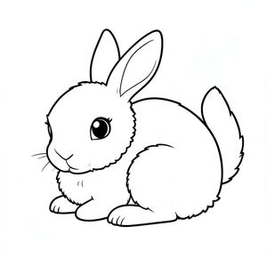 Một chú thỏ nhỏ, lông tơ với đôi mắt to, hiền lành. Con thỏ cuộn tròn, tai hơi hướng về phía trước. Một cái đuôi màu trắng duy nhất kéo dài từ lưng, uốn cong duyên dáng. Bộ lông của chú thỏ mềm mại và tạo hình dáng nhẹ nhàng, hấp dẫn. Nền là một trang tô màu đơn giản, ., đen trắng, phong cách lowbook, nghệ thuật đường nét, đơn sắc, không màu, không bóng, không xám, không điền, nền trắng, chỉ phác thảo, phong cách vector, thiết kế phẳng, 2d, chính xác một đuôi duy nhất, hoàn toàn không tô màu đen, nội thất trắng tinh khiết, không có miếng mực, không có văn bản, không có từ, không có tiêu đề