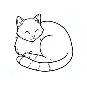 Một con mèo nhỏ nghỉ ngơi, hơi cuộn tròn. Bộ lông của nó mềm, , với những biến thể tinh tế về tông màu. Một cái đuôi duy nhất, thanh lịch kéo dài từ lưng dưới của nó, một chiều dài ngắn, sọc màu trắng. Đuôi có góc cạnh tinh tế, gợi ý một đường cong nhẹ nhàng. Nền là một bức tranh tô màu đen trắng đơn giản, phong cách lowbook, nghệ thuật đường nét, đơn sắc, không màu, không bóng, không xám, không điền, nền trắng, chỉ phác thảo, phong cách vector, thiết kế phẳng, 2d, chính xác một đuôi duy nhất, hoàn toàn không tô màu đen, nội thất trắng tinh khiết, không có miếng mực, không có văn bản, không từ, không có tiêu đề