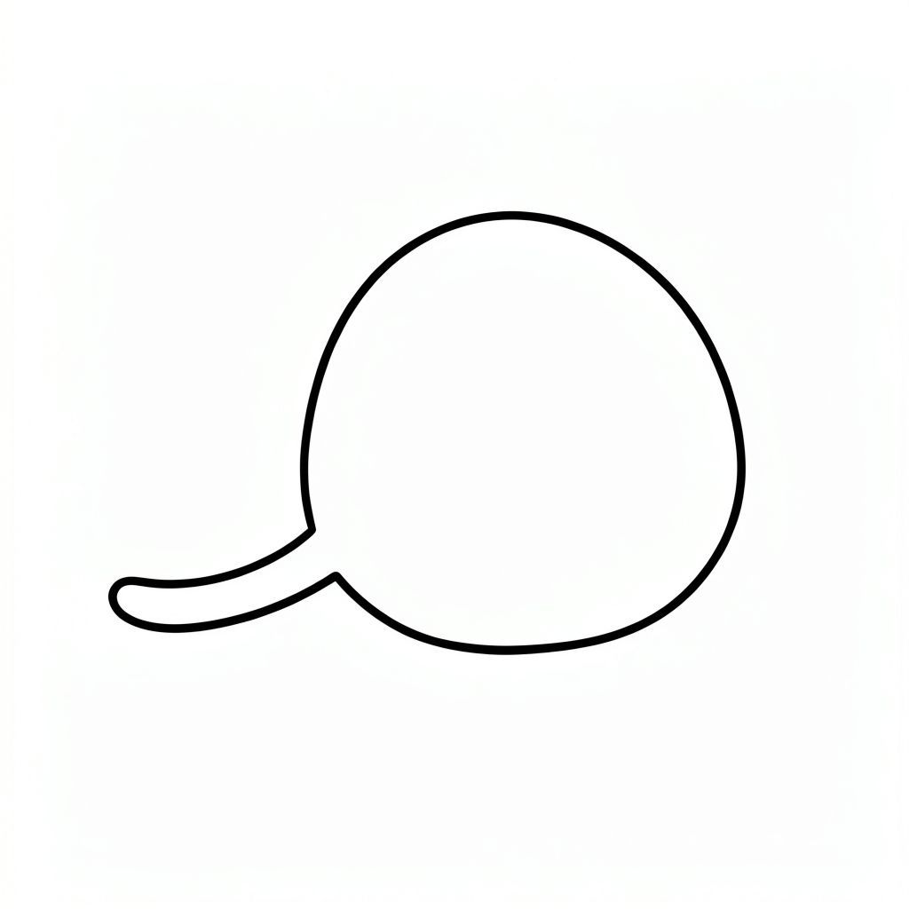 Một hình dạng nhỏ, tròn ngồi. Hình thức của nó là một đường cong nhẹ nhàng. Một đường dài, duy nhất kéo dài từ góc dưới cùng bên trái, đỉnh điểm là một đường cong hơi hướng lên. Đường có màu trắng đậm. Biểu mẫu được đặt hơi ở bên phải của trung tâm. Một vết lõm nhỏ, tinh tế đánh dấu cơ sở của biểu mẫu. Nền là một trang tô màu mượt mà, ., đen trắng, phong cách lowbook, nghệ thuật đường nét, đơn sắc, không màu, không bóng, không xám, không tô màu, nền trắng, chỉ phác thảo, phong cách vector, thiết kế phẳng, 2d, chính xác một đuôi duy nhất, hoàn toàn không tô màu đen, nội thất trắng tinh khiết, không có miếng mực, không văn bản, không từ, không tiêu đề, hoàn toàn không màu, chỉ có lineart đen trắng thuần túy