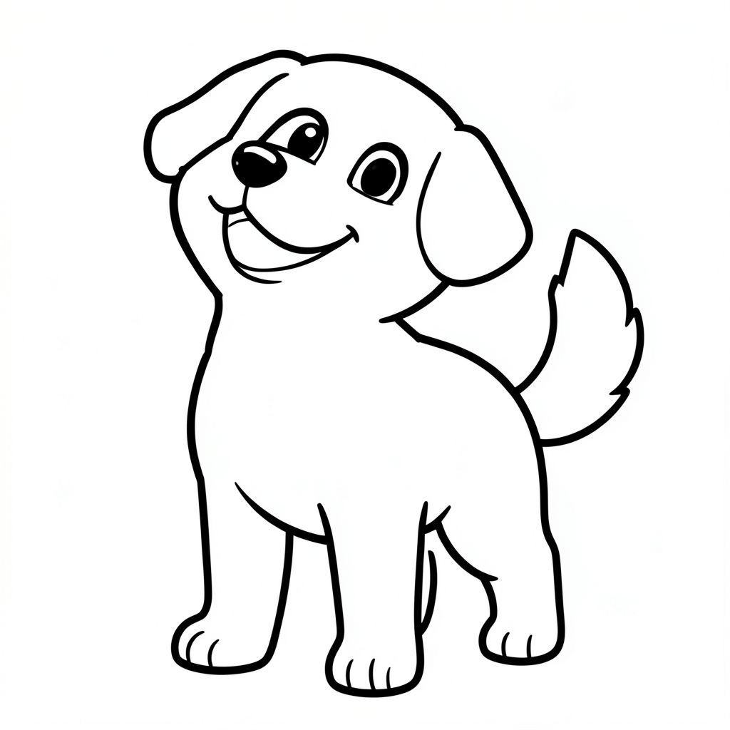 Một nhỏ, hạnh phúc đứng thẳng. Khuôn mặt của nó nghiêng lên trên, nở một nụ cười rạng rỡ, chân thành. Đôi mắt của to và biểu cảm, một sắc thái ấm áp, hấp dẫn của . Một cái đuôi lông tơ duy nhất uốn cong duyên dáng phía sau nó. Cơ thể chó có hình dạng đơn giản, tròn trịa, có độ dốc thoai thoải. Đường viền dày và đậm, tạo ra một hình thức mạnh mẽ, rõ ràng. Toàn bộ khu vực được lấp đầy bởi màu trắng tinh khiết, tạo ra sự tương phản rõ rệt., trang tô màu đen trắng, phong cách lowbook, nghệ thuật đường nét, đơn sắc, không màu, không đổ bóng, không xám, không điền, nền trắng, chỉ phác thảo, phong cách vector, thiết kế phẳng, 2d, chính xác một đuôi duy nhất, hoàn toàn không tô màu đen, nội thất trắng tinh khiết, không có miếng mực, không có văn bản, không có từ,  Không có tiêu đề, hoàn toàn không có màu, chỉ có lineart đen trắng thuần túy