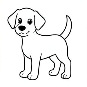 Một chú chó đơn giản, hạnh phúc được miêu tả. Một đuôi duy nhất có mặt, được đặt ở trung tâm. Khuôn mặt của có đặc điểm là đôi mắt to, biểu cảm. Cơ thể của chú chó được thể hiện với những đường viền dày, đậm, tạo nên hình dáng mạnh mẽ, rõ nét. Toàn bộ không gian nội thất được lấp đầy bởi màu trắng tinh khiết., tranh tô màu đen trắng, phong cách lowbook, nghệ thuật đường nét, đơn sắc, không màu, không bóng, không xám, không tô màu, nền trắng, chỉ phác thảo, phong cách vector, thiết kế phẳng, 2d, chính xác một đuôi duy nhất, hoàn toàn không tô màu đen, nội thất trắng tinh khiết, không có miếng mực, không văn bản, không từ, không tiêu đề, hoàn toàn không màu,  Chỉ Pure Black and White Linarts