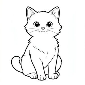 Một con mèo nhỏ, lông tơ ngồi thẳng, nhìn thẳng về phía trước với cái miệng há hốc mồm nhẹ nhàng. Khuôn mặt của con mèo được xác định nhẹ nhàng, với đôi mắt to, biểu cảm. Một chiếc đuôi duy nhất, thanh lịch uốn cong duyên dáng từ phía sau gáy của nó. Bộ lông của mèo mềm mại, tạo ra một sự tinh tế . Nền là một trang tô màu đen trắng đơn giản, phong cách lowbook, nghệ thuật đường nét, đơn sắc, không màu, không bóng, không xám, không điền, nền trắng, chỉ phác thảo, phong cách vector, thiết kế phẳng, 2d, chính xác một đuôi duy nhất, hoàn toàn không tô màu đen, nội thất trắng tinh khiết, không có miếng mực, không văn bản, không từ, không tiêu đề, hoàn toàn không có màu,  Chỉ Pure Black and White Linarts