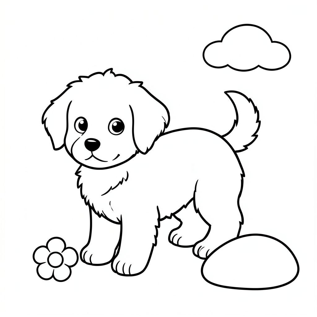 Một nhỏ, lông tơ với đường cong nhẹ nhàng trên cơ thể. Đầu của hơi nghiêng về phía trước, với đôi mắt to, biểu cảm. Mũi của nó là một hình tròn nhỏ. Một chiếc đuôi đơn giản, hơi cong kéo dài từ phía sau, tạo thành một vòng cung nhẹ nhàng. Bộ lông của mềm, .

Bên dưới, một bông hoa nhỏ, tròn, màu trắng nằm hơi lệch sang trái. Một tảng đá nhẵn nằm ở bên phải của. Một đám mây nhỏ, phồng trôi lười biếng trong nền., tranh tô màu đen trắng, phong cách lowbook, nghệ thuật đường nét, đơn sắc, không màu, không bóng, không xám, không điền, nền trắng, chỉ phác thảo, phong cách vector, thiết kế phẳng, 2d, chính xác một đuôi duy nhất, hoàn toàn không tô màu đen, nội thất trắng tinh khiết, không có miếng mực, không có văn bản, không từ, không có tiêu đề, hoàn toàn không có màu,  Chỉ Pure Black and White Linarts