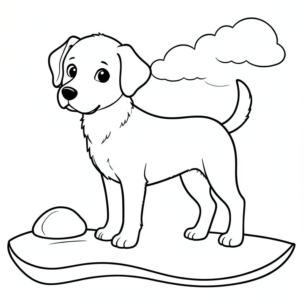 Một đứng thẳng, cơ thể của nó là một đường cong cơ bắp nhẹ nhàng. Đầu chó hơi nghiêng, khuôn mặt mềm mại, tròn trịa. Đôi mắt của nó to và biểu cảm, một , rõ ràng . Một cái đuôi nhỏ, hơi cong màu trắng kéo dài từ phía sau. Bộ lông của có màu kem, có kết cấu với bóng mờ tinh tế.

Bên dưới, một họa tiết sóng trắng dài duy nhất chảy qua đáy của , uốn cong một cách tinh tế. Một tảng đá nhỏ, nhẵn, nằm ở bên trái. Một đám mây lông tơ được đặt hơi phía sau, tạo cảm giác có chiều sâu. Nền là một tông màu đơn giản, tắt tiếng., trang tô màu đen trắng, phong cách lowbook, nghệ thuật đường nét, đơn sắc, không màu, không bóng, không xám, không điền, nền trắng, chỉ phác thảo, phong cách vector, thiết kế phẳng, 2d, chính xác một đuôi duy nhất, hoàn toàn không tô màu đen, nội thất trắng tinh khiết, không có miếng mực, không văn bản, không từ, không tiêu đề, hoàn toàn không màu,  Chỉ Pure Black and White Linarts