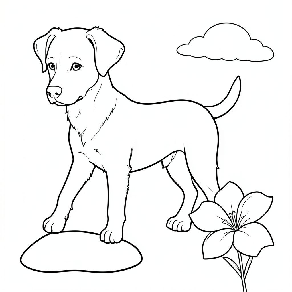 Một đứng, một đường cong nhẹ nhàng trên ngực của nó. Đầu của nó hơi nghiêng, một ánh mắt nhẹ nhàng, tò mò. Một đường duy nhất kéo dài từ lưng dưới của nó, tạo thành một cái đuôi. Đuôi có hình dạng đơn giản, thanh lịch, kết thúc bằng một điểm nhẹ.

Bên dưới, một tảng đá nhỏ, nhẵn nằm ở phía trước, hơi nghiêng. Ở bên phải, một bông hoa trong mờ mở ra, cánh hoa của nó tạo thành một đường cong nhẹ nhàng. Một đám mây trắng mềm mại trôi dạt ở hậu cảnh, có kết cấu tinh tế. Bộ lông của có màu kem, với những biến thể tinh tế về tông màu. Các đường nét chính xác và tinh tế, nhấn mạnh hình dạng tự nhiên của., tranh tô màu đen trắng, phong cách lowbook, nghệ thuật đường nét, đơn sắc, không màu, không bóng, không xám, không tô màu, nền trắng, chỉ phác thảo, phong cách vector, thiết kế phẳng, 2d, chính xác một cái đuôi duy nhất, hoàn toàn không tô màu đen, nội thất trắng tinh khiết, không có miếng mực, không có văn bản, không có từ, không có tiêu đề,  Hoàn toàn không có màu, chỉ có lineart đen trắng thuần túy