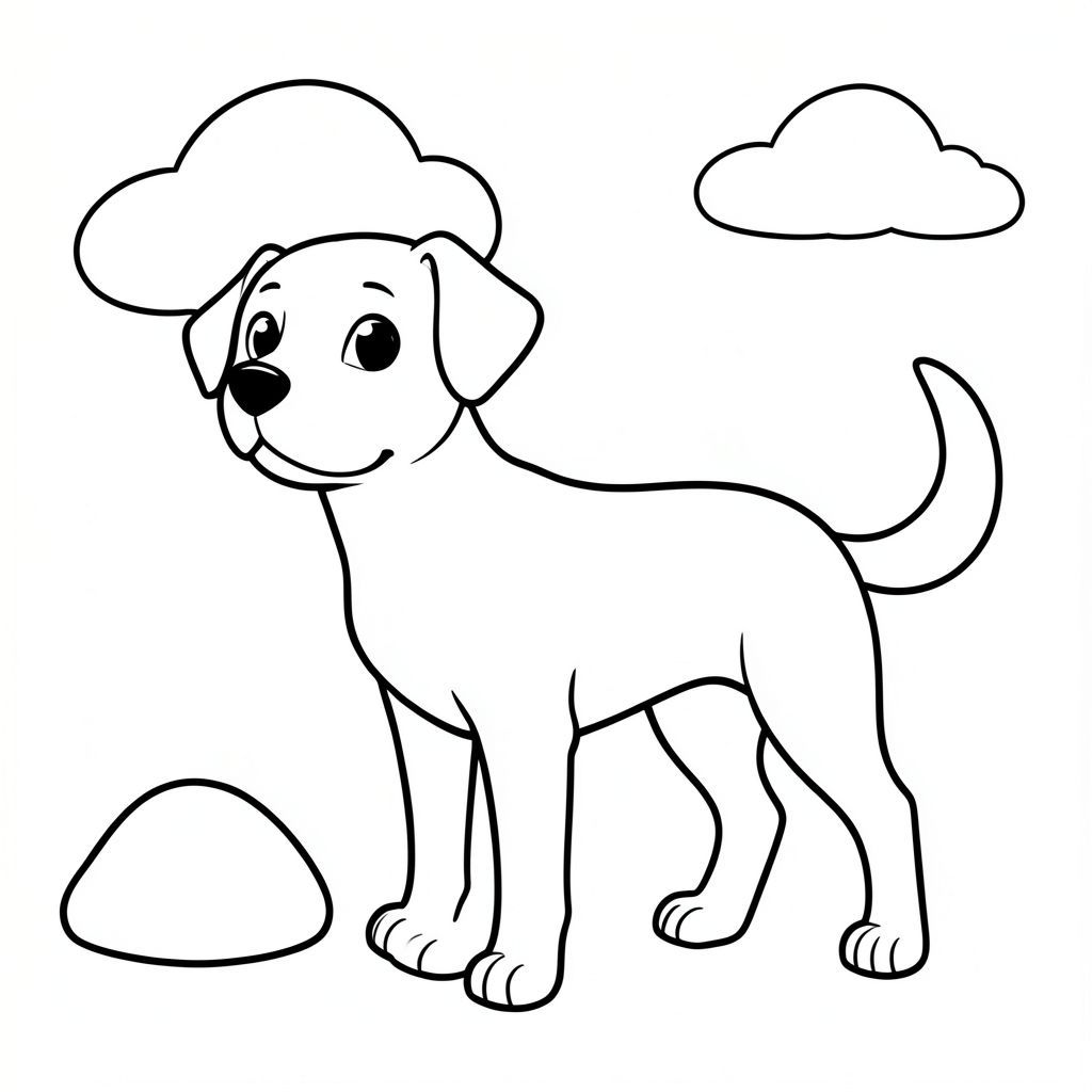 Một hình chó với một đường cong nhẹ ở lưng. Đầu của chó hơi nghiêng, với đường cong nhẹ nhàng đến đường viền hàm. Đôi mắt của nó to và biểu cảm, một , kiên định . Một chiếc đuôi ngắn, duy nhất uốn cong duyên dáng từ phía sau, màu trắng. Một tảng đá nhỏ, nhẵn nằm ở bên trái, hơi nghiêng. Một đám mây trôi dạt ở hậu cảnh, một hình dạng trắng mềm mại. Bàn chân của được xác định gọn gàng, với những bóng tối tinh tế. Hình thức tổng thể đơn giản và thanh lịch, nhấn mạnh tính cách của., tranh tô màu đen trắng, phong cách lowbook, nghệ thuật đường nét, đơn sắc, không màu, không bóng, không xám, không tô màu, nền trắng, chỉ phác thảo, phong cách vector, thiết kế phẳng, 2d, chính xác một đuôi duy nhất, hoàn toàn không tô màu đen, nội thất trắng tinh khiết, không có miếng mực, không văn bản, không từ, không tiêu đề,  Hoàn toàn không có màu, chỉ có lineart đen trắng thuần túy