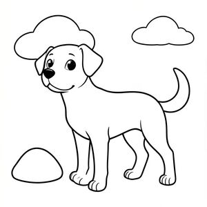 Một hình chó với một đường cong nhẹ ở lưng. Đầu của chó hơi nghiêng, với đường cong nhẹ nhàng đến đường viền hàm. Đôi mắt của nó to và biểu cảm, một , kiên định . Một chiếc đuôi ngắn, duy nhất uốn cong duyên dáng từ phía sau, màu trắng. Một tảng đá nhỏ, nhẵn nằm ở bên trái, hơi nghiêng. Một đám mây trôi dạt ở hậu cảnh, một hình dạng trắng mềm mại. Bàn chân của được xác định gọn gàng, với những bóng tối tinh tế. Hình thức tổng thể đơn giản và thanh lịch, nhấn mạnh tính cách của., tranh tô màu đen trắng, phong cách lowbook, nghệ thuật đường nét, đơn sắc, không màu, không bóng, không xám, không tô màu, nền trắng, chỉ phác thảo, phong cách vector, thiết kế phẳng, 2d, chính xác một đuôi duy nhất, hoàn toàn không tô màu đen, nội thất trắng tinh khiết, không có miếng mực, không văn bản, không từ, không tiêu đề,  Hoàn toàn không có màu, chỉ có lineart đen trắng thuần túy